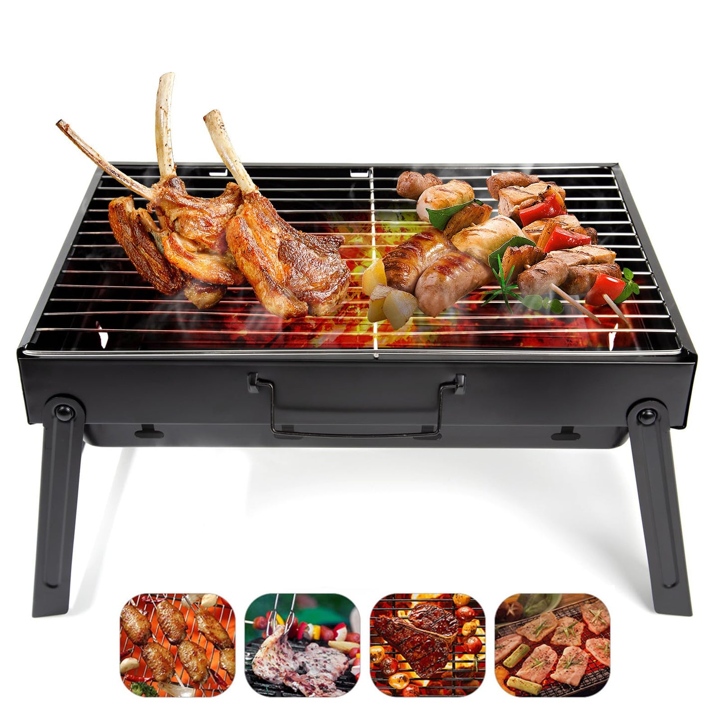 Barbecue Grill, AGM Charcoal Grill Portable Folding BBQ Grill Barbecue Desk Tabletop Outdoor Stainless Steel Smoker BBQ for Picnic Garden Terrace Camping Travel