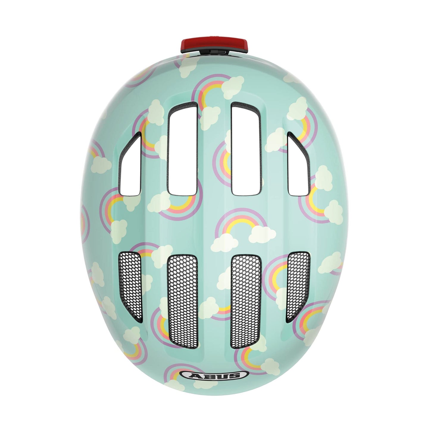 ABUS Smiley 3.0 LED Children's Helmet, Bicycle Helmet for Toddlers with Deep Fit, Child-Friendly Designs, Space for Pigtail, Unisex, Light blue (blue rainbow)
