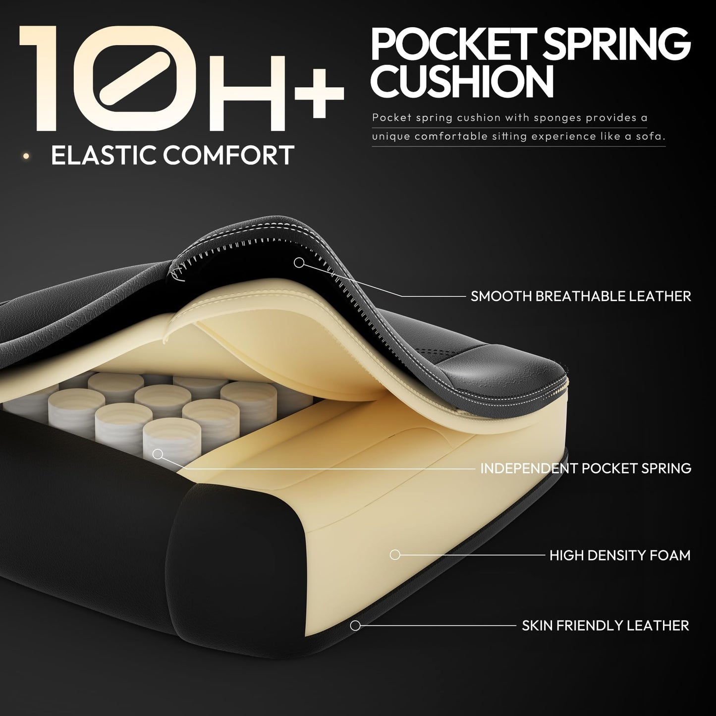 - Dowinx Gaming Chair with Footrest | Gaming Chair for Adults | Ergonomic Gaming Chair with Pocket Spring Cushion and Massage Lumbar Support | High Back | 200kg Black -