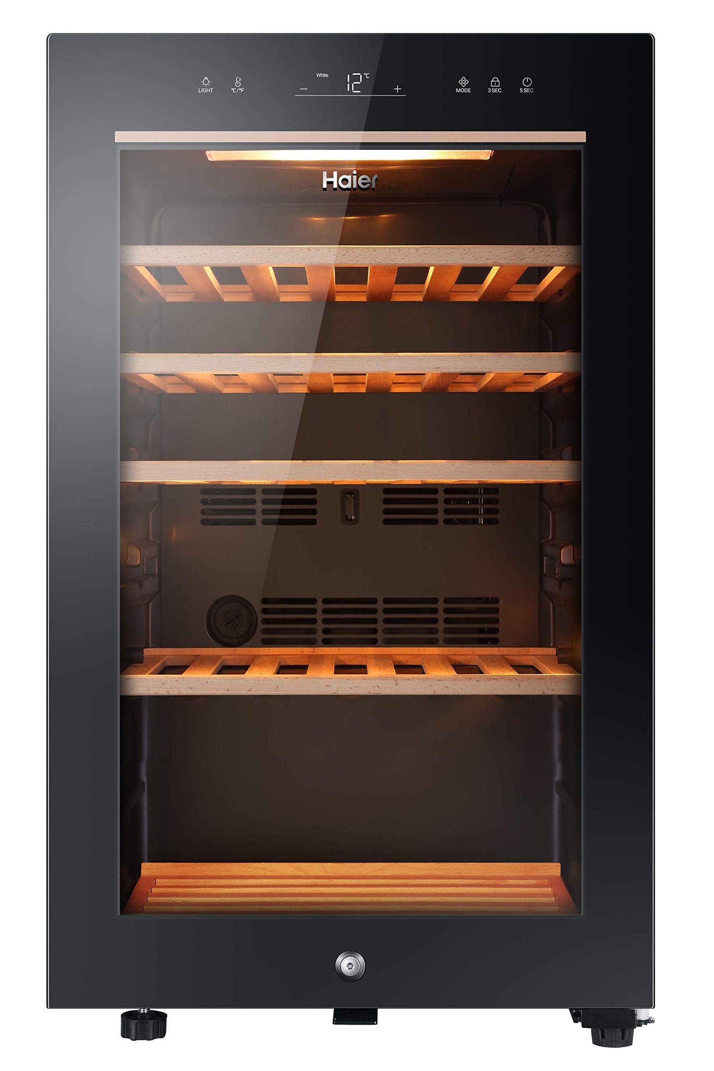 - Haier HWS49GA Freestanding Wine Cooler | Single Zone 49 Bottle Single Zone Temperature | 49 Bottle Storage | Anti-UV Glass Door | Anti-Vibration Shelves | 49.7cm wide -