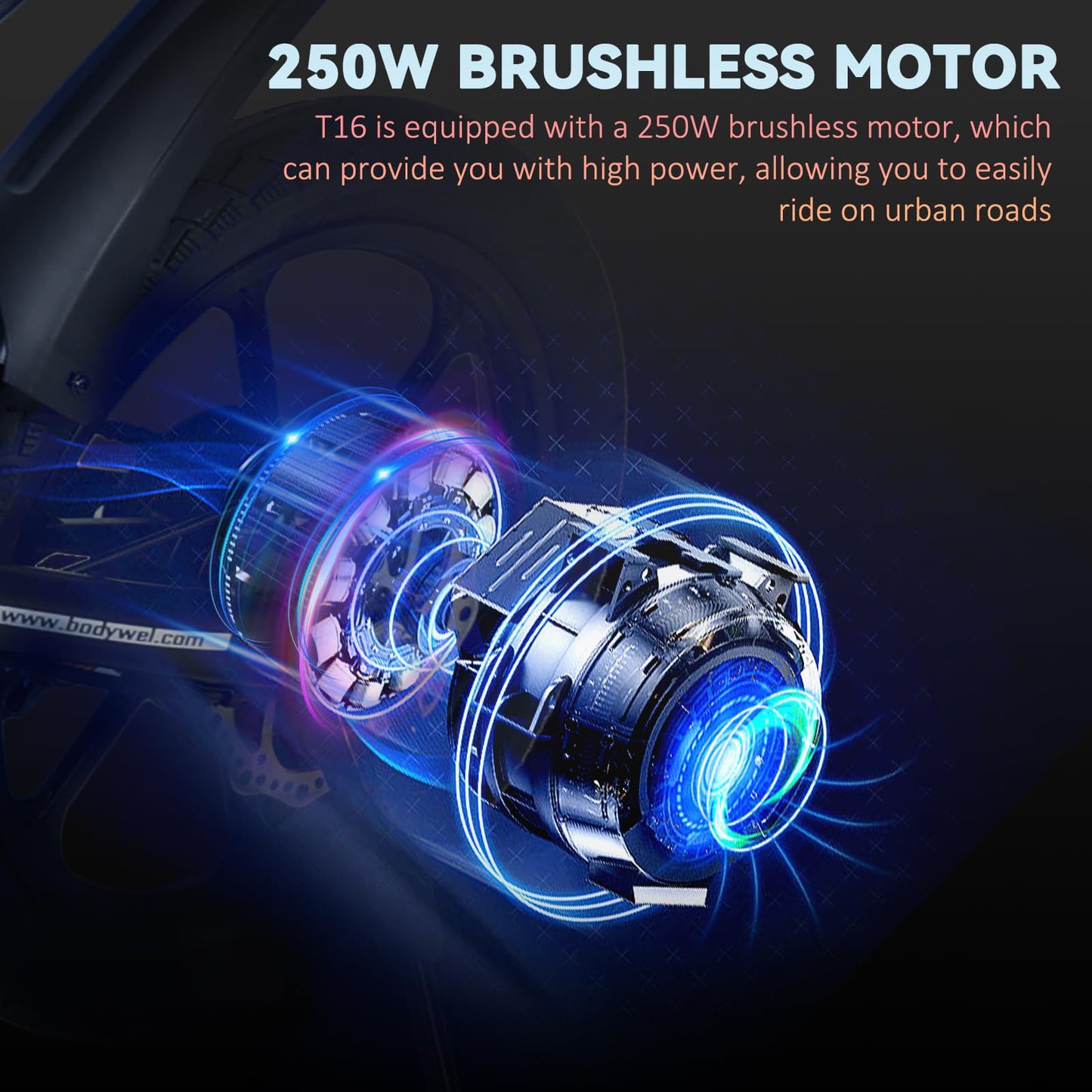 Bodywel T16 Folding Electric Bike, 16" Portable E-bike with 36V/10.4Ah Battery, 250W Motor, Dual Disc Brakes, LED Display, Front Suspension, City Commuter Electric Bicycle for Adults