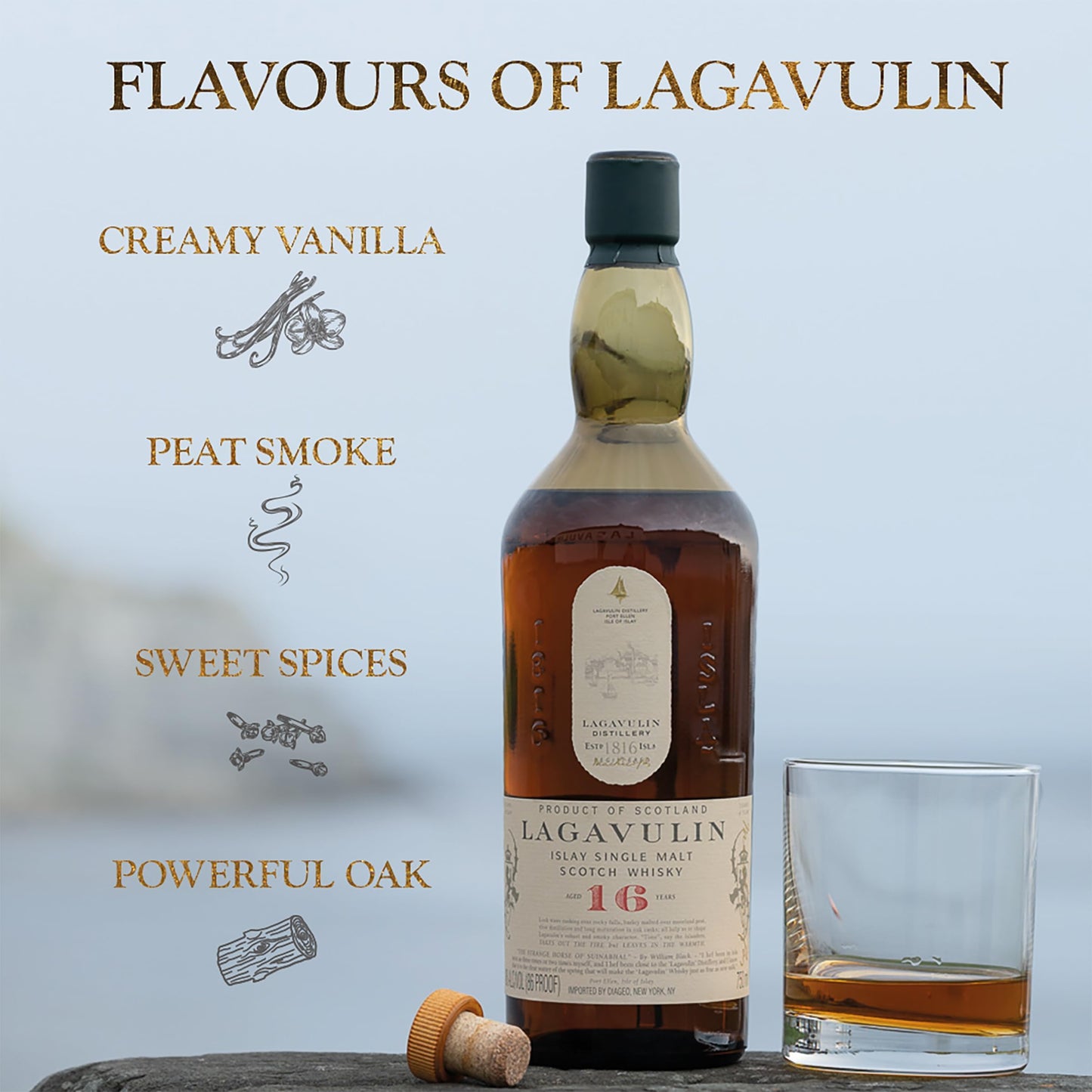 - Lagavulin 16 Year Old Islay Single Malt Scotch Whisky | 43% vol | 70cl | Smoky -