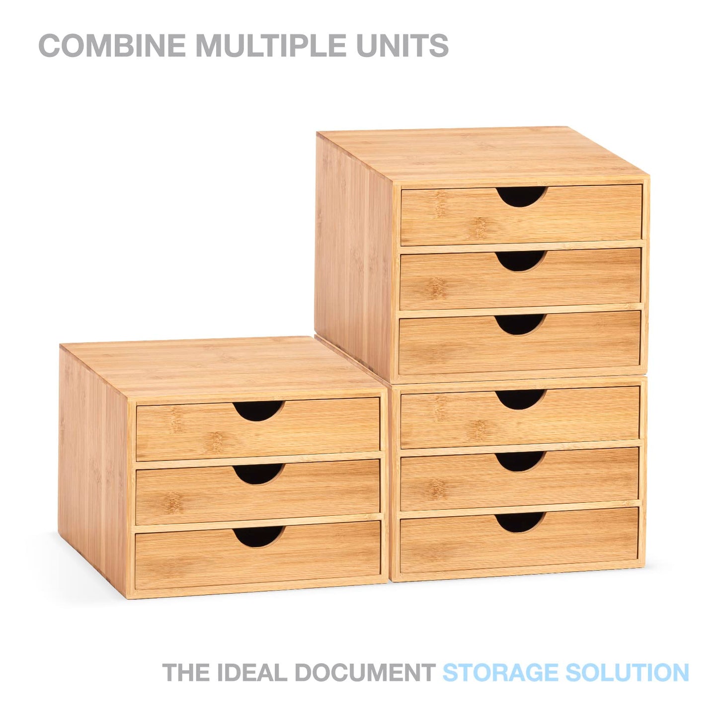 - Woodluv 3 Drawer Bamboo Home Office Desktop Tidy A4 Sturdy Stationary Storage Organiser Unit, W25 X D33 X H18.5cm