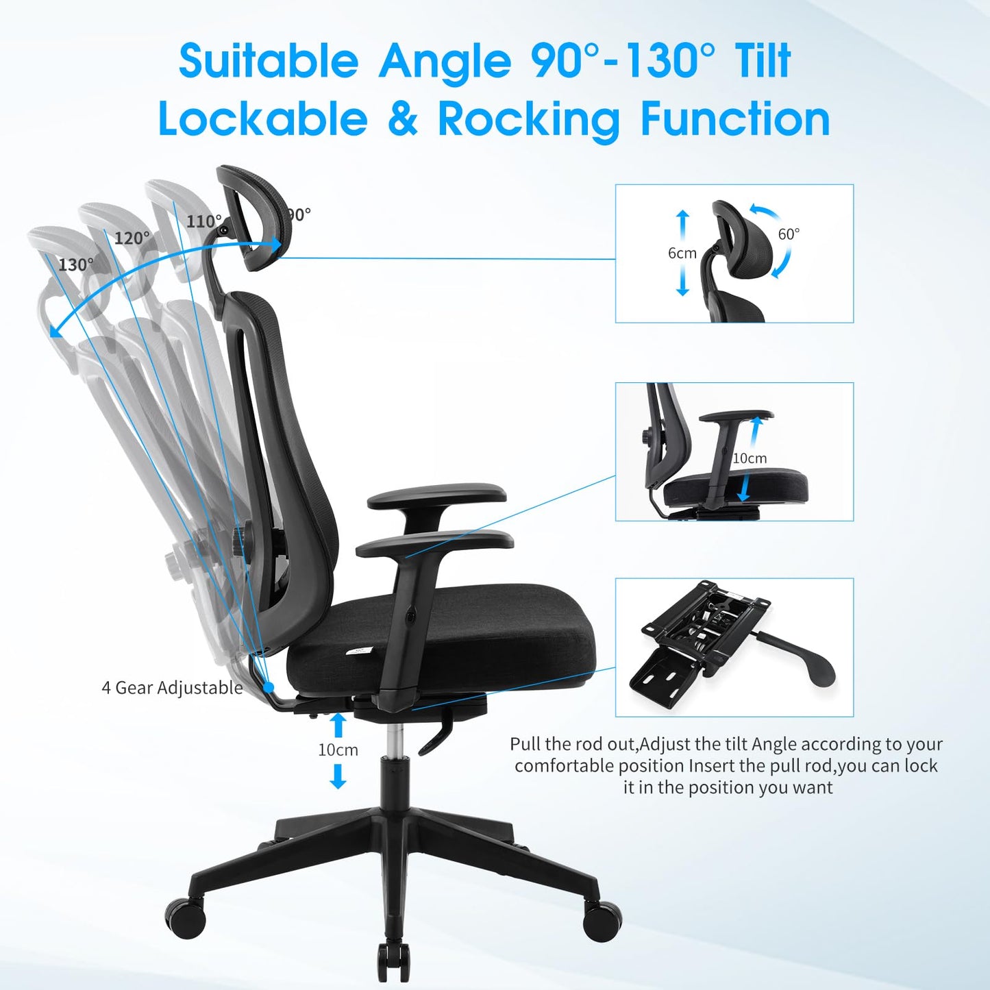 - Magic Life Ergonomic Office Chair | 4 Gear Adjustable Home Desk Chair -