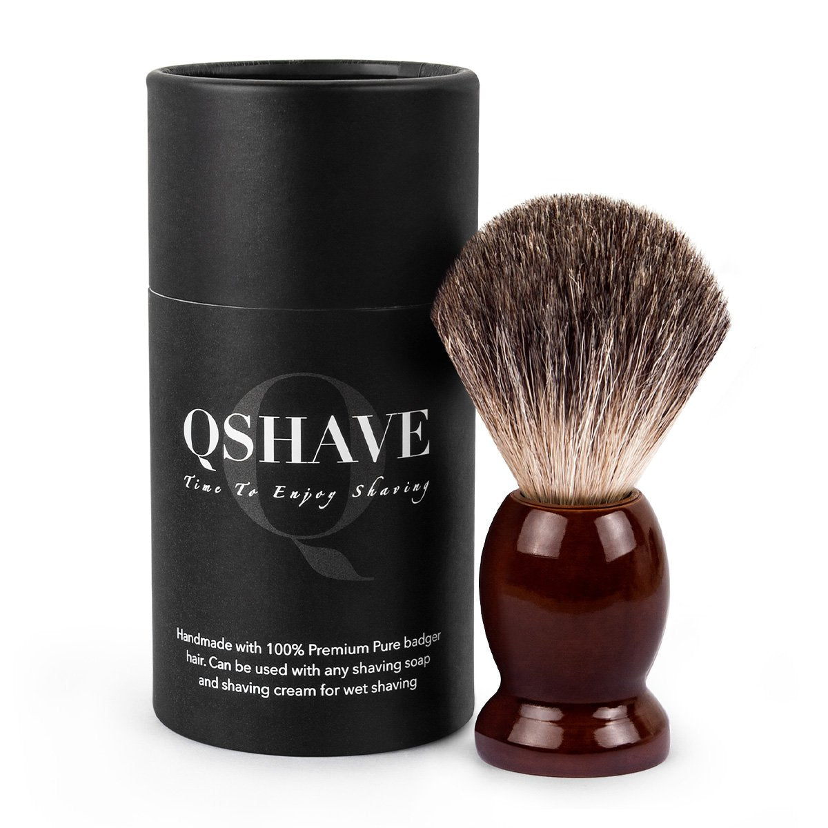 - QSHAVE 100% | Best Original Pure Badger Hair Shaving Brush | Handmade | Real Wood Base -