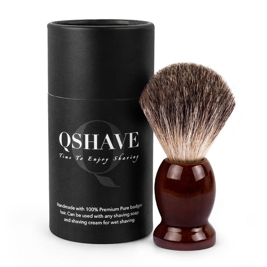 - QSHAVE 100% | Best Original Pure Badger Hair Shaving Brush | Handmade | Real Wood Base -