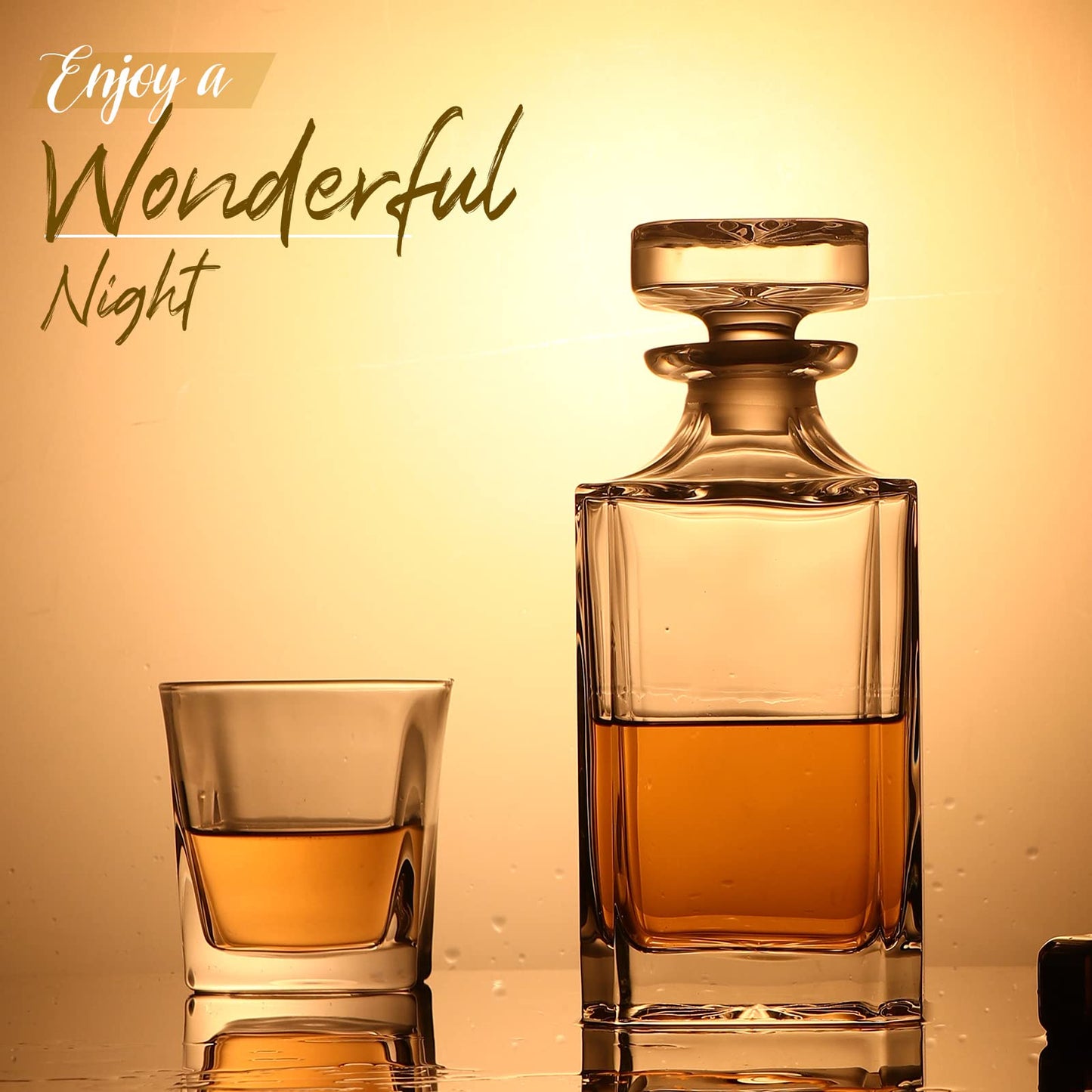 - Glass Decanter With Airtight Geometric Stopper | Whiskey Decanter for Wine, Bourbon, Brandy, Liquor, Juice, Water, Mouthwash -