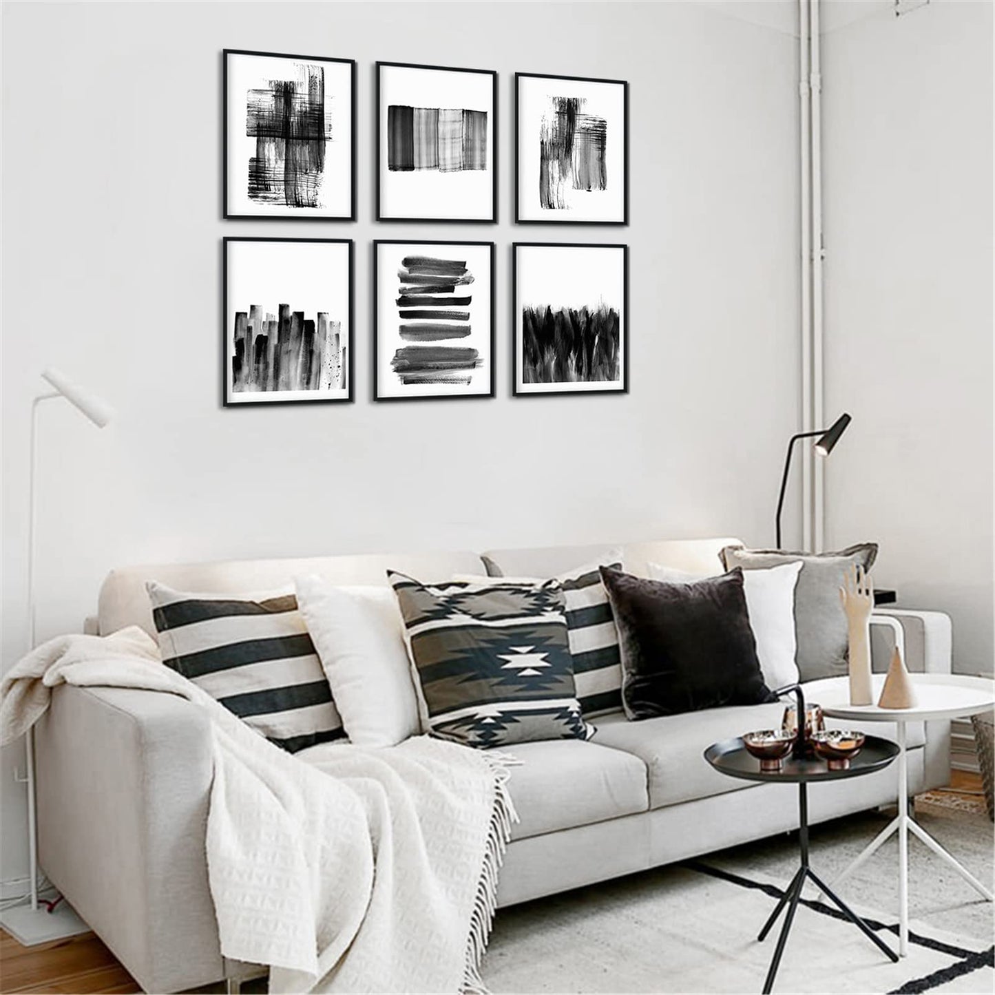 Abstract Black And White Prints - Grey Writing Brush Line Wall Art Pictures for Office Decoration Unframed 8 x 10 Inches 6 Pieces Minimalist Style Paper Paintings Decor for Kitchen Bedroom Living Room