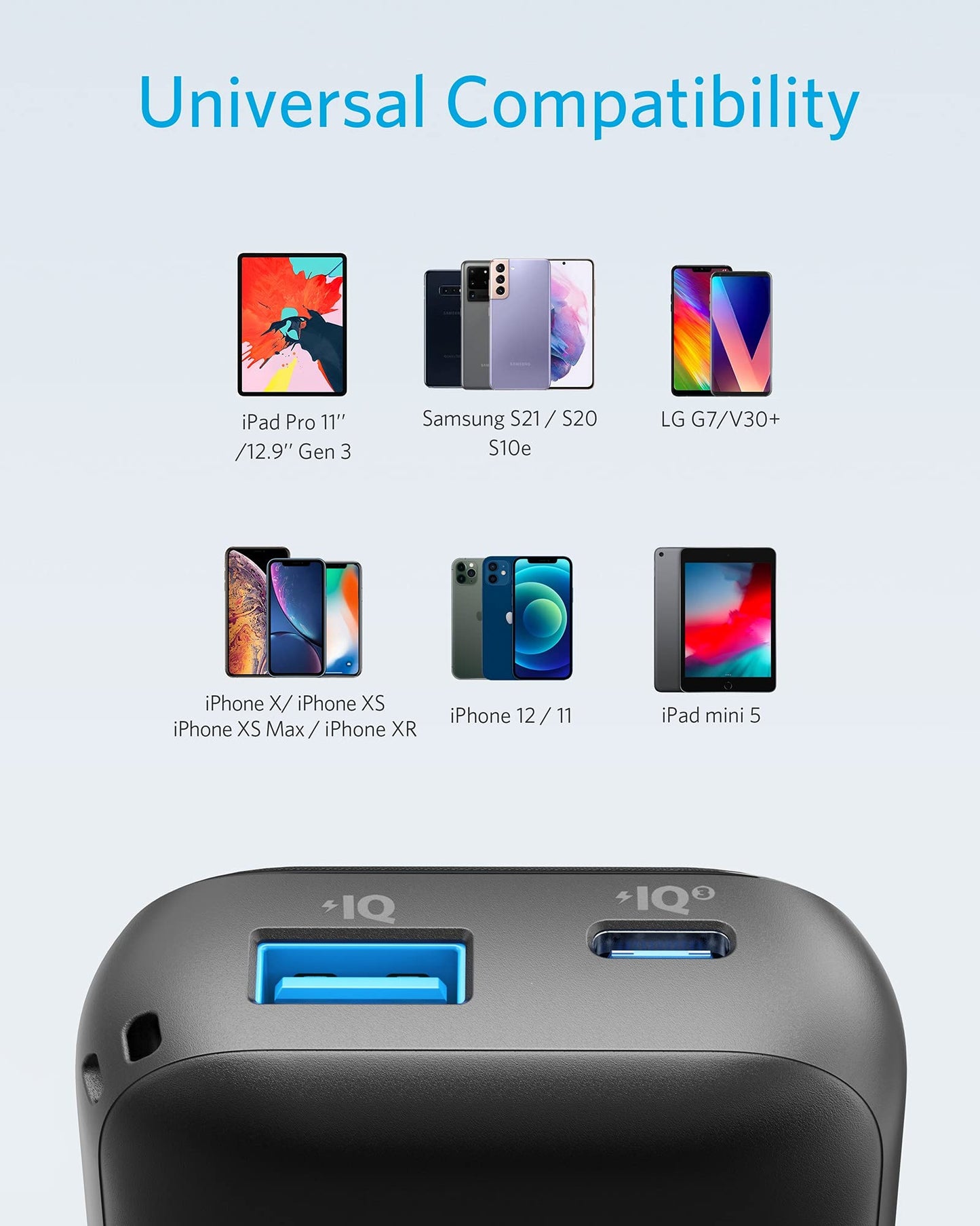 Anker Power Bank, Compact 10000mAh Portable Charger, PowerCore with USB-C Power Delivery (25W) for iPhone 15/14/13/Pro/Max/XR/XS, Samsung S21/S20, Pixel 3/3XL, iPad Mini 5, and More