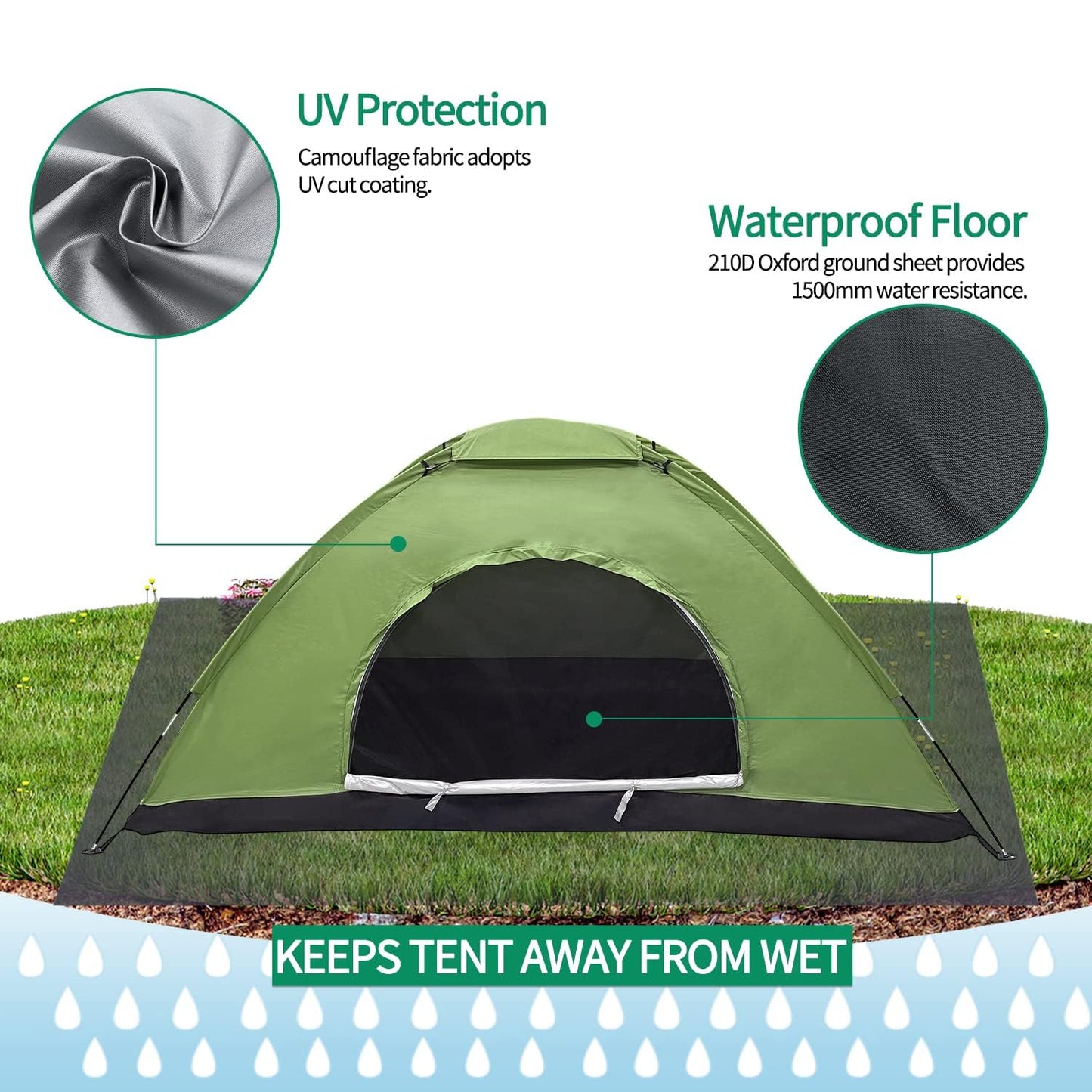 2 Man Tent Waterproof, Easy Set Up Lightweight Windproof Camping Tent, Compact 2 Person Dome Tent for Camping, Festivals, Backpacking, Hiking