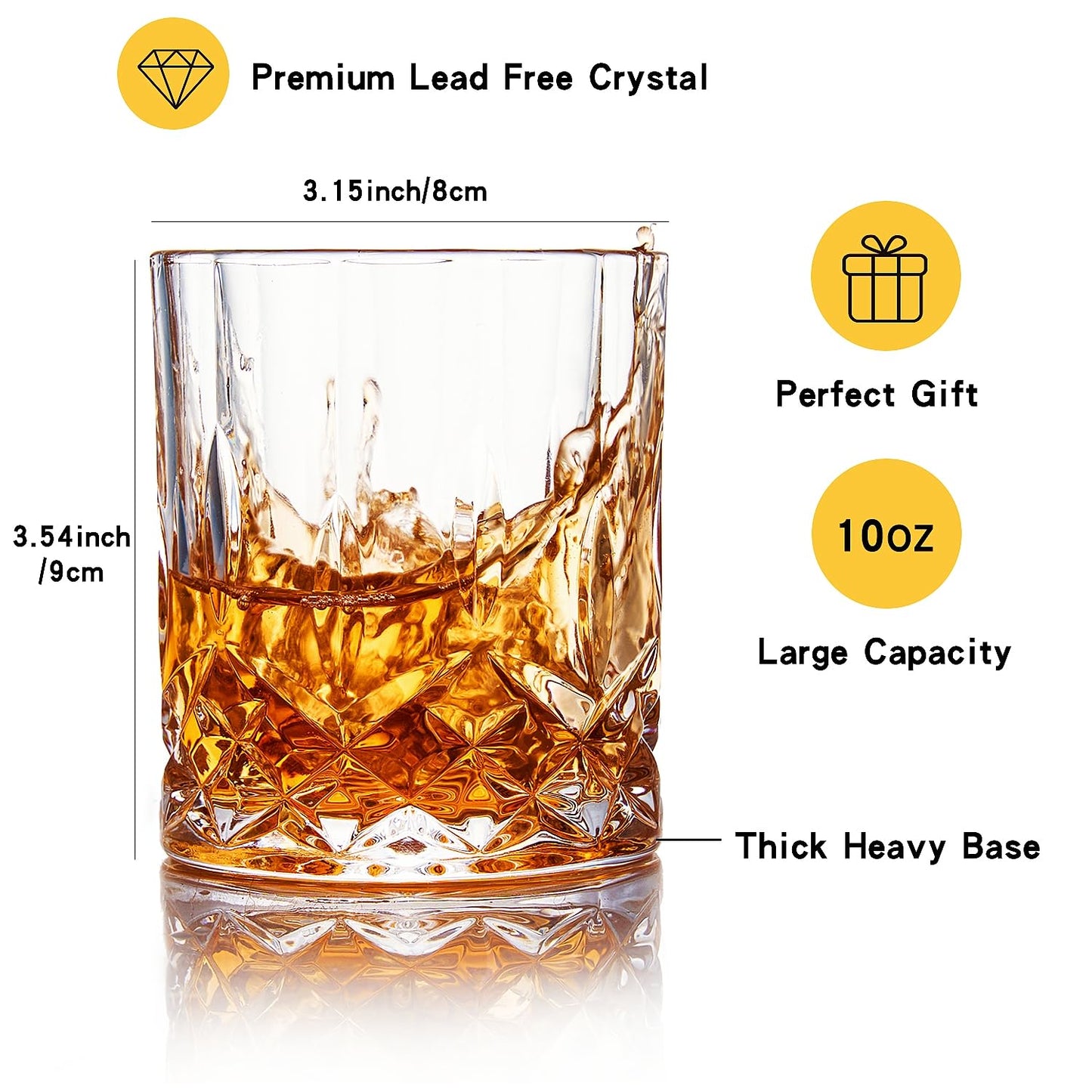 - GLASKEY Whiskey Glasses Set of 4 | 315ml Lead-Free Crystal Whiskey Tumbler -