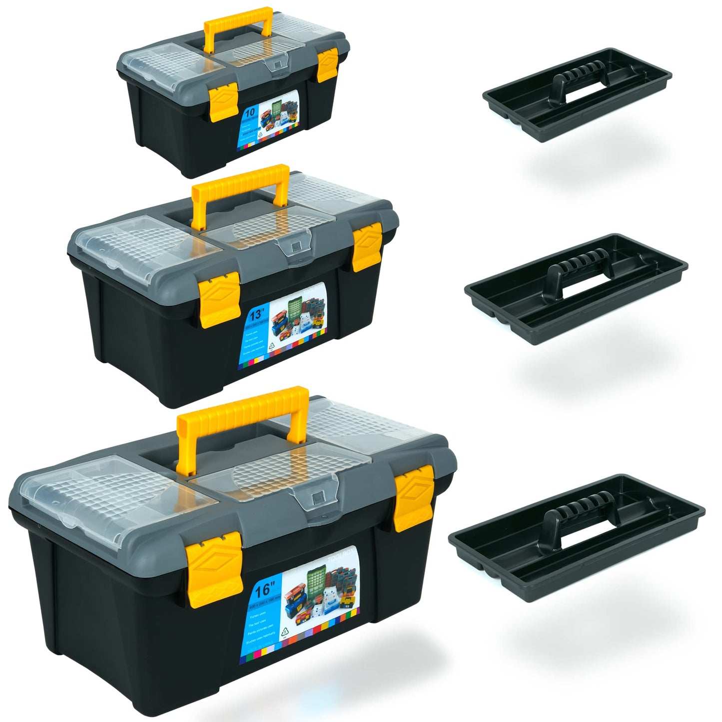 - ZENO 3 Piece Plastic Toolbox Organiser Set