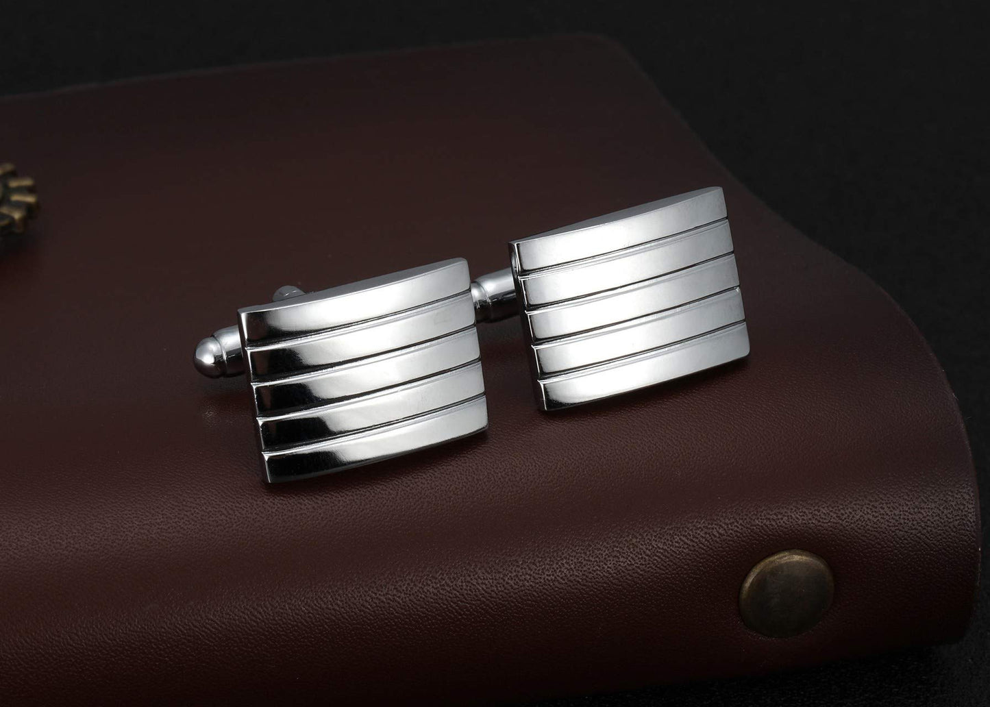 - PiercingJ 2PCS Cufflinks | Silver Stainless Steel Classic Men's Cufflinks -