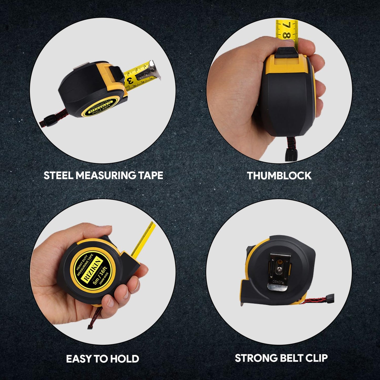 - Rizikin Heavy Duty Tape Measure 5m 16ft | Stainless Steel Measuring Tape | 5 Metre -