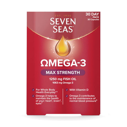 - Seven Seas Omega-3 Fish Oil Max Strength | 1250 mg Fish Oil | 1063 mg Omega-3 -
