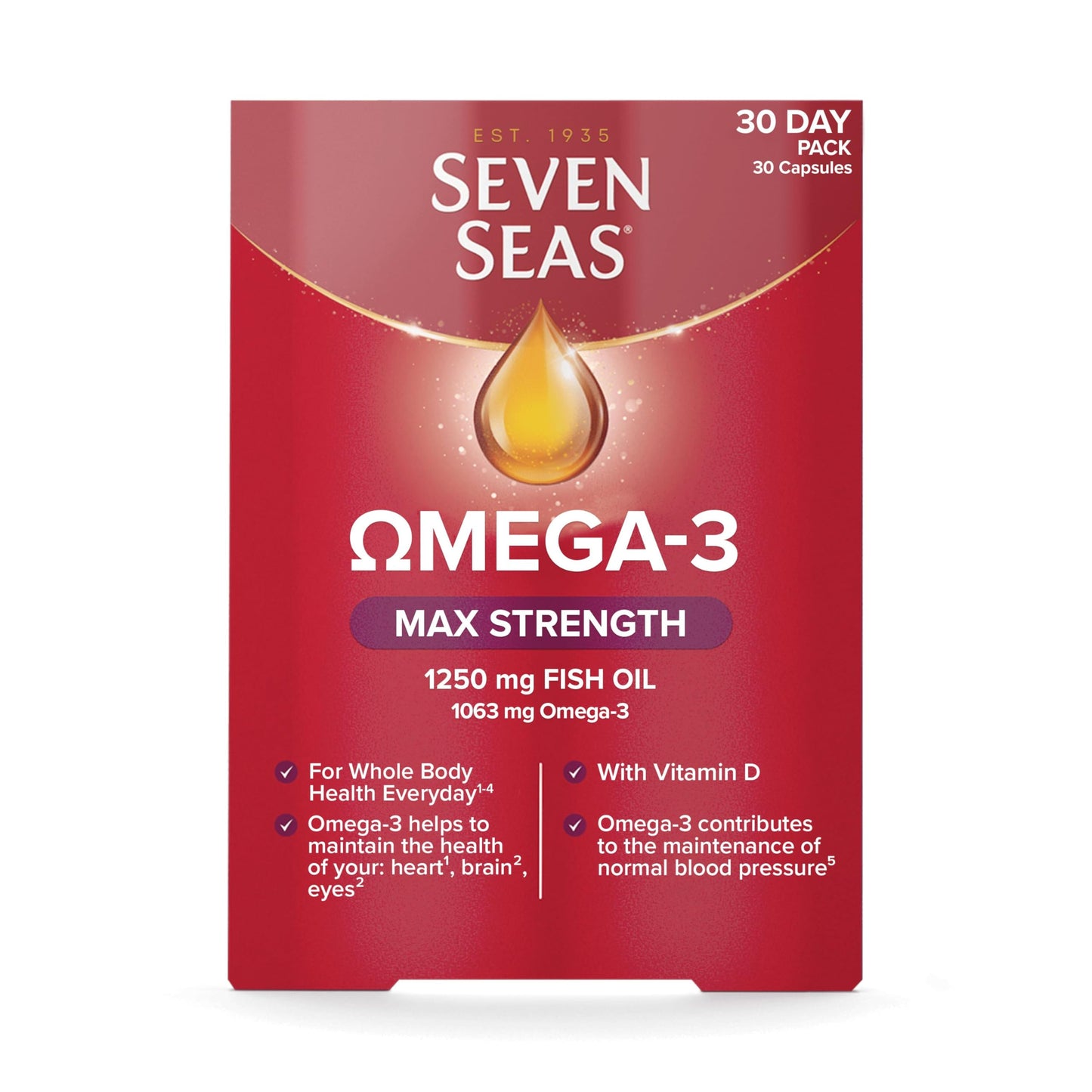 - Seven Seas Omega-3 Fish Oil Max Strength | 1250 mg Fish Oil | 1063 mg Omega-3 -