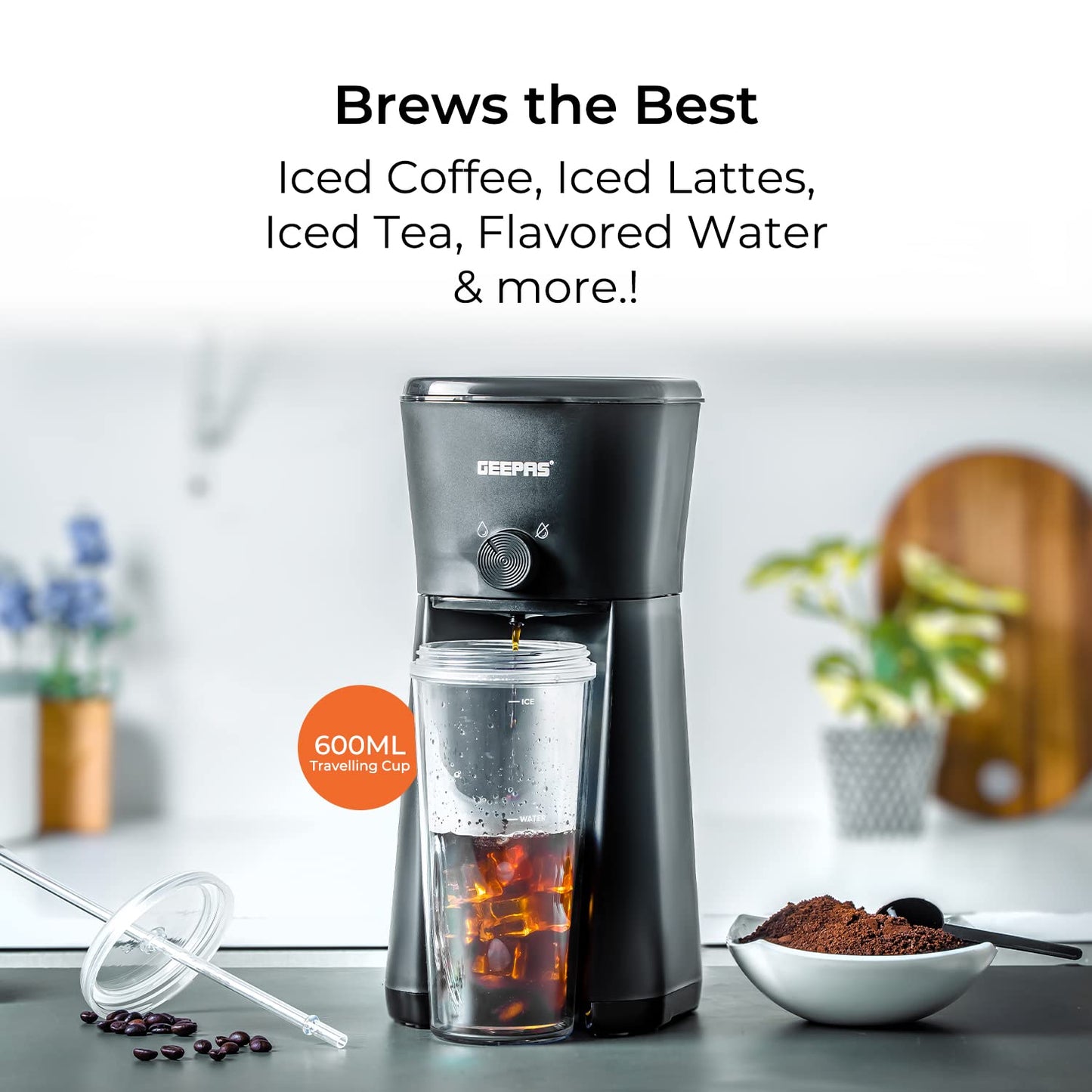 - GEEPAS 700W Ice Tea & Coffee Maker | Brews Iced Coffee | 600ML | Enjoy Iced Coffee Maker, Café Mocha Anytime in 4 Mins -