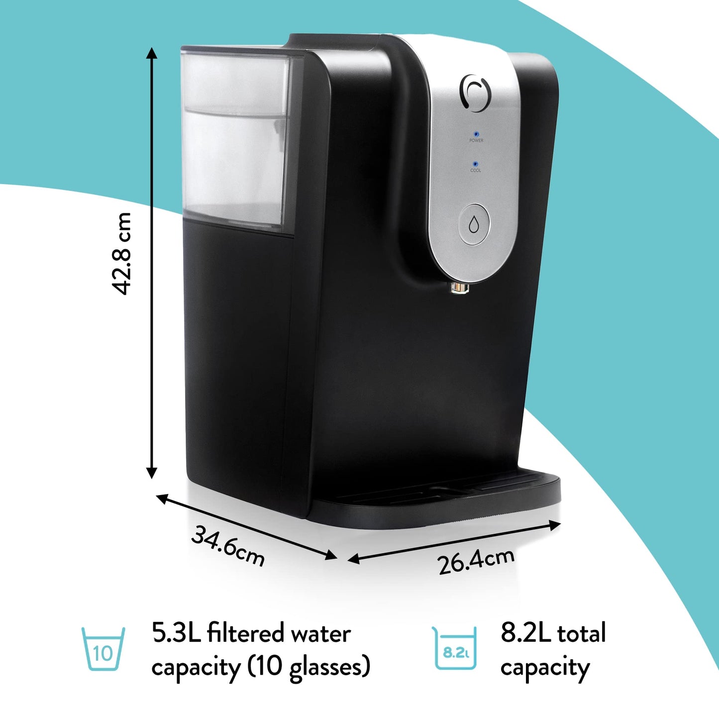Aqua Optima Lumi Chilled Filtered Water Dispenser – 8.2L Total Capacity & 1 x 30 Day Evolve+ Water Filter Catridge for Reduction Of Microplastics, Chlorine, Limescale & Other Impurities