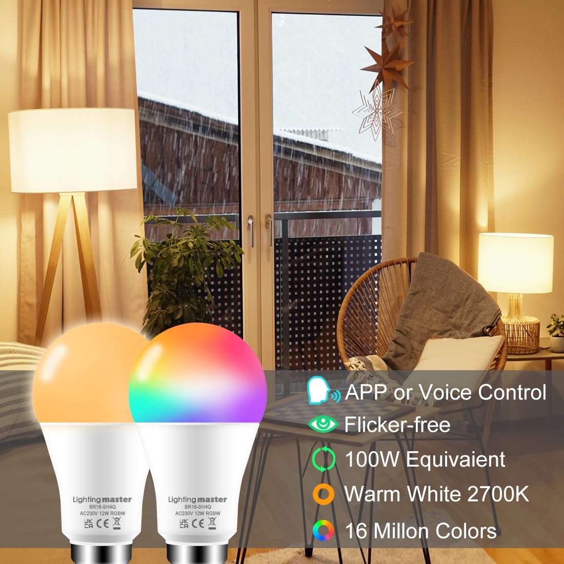 Alexa Light Bulbs 100W Equivalent, Bluetooth Smart Bulb Colour Changing, 16 Million RGB Colours + Warm White(1280LM), B22 Bayonet Led Bulbs with APP and Voice Control (4 packs)