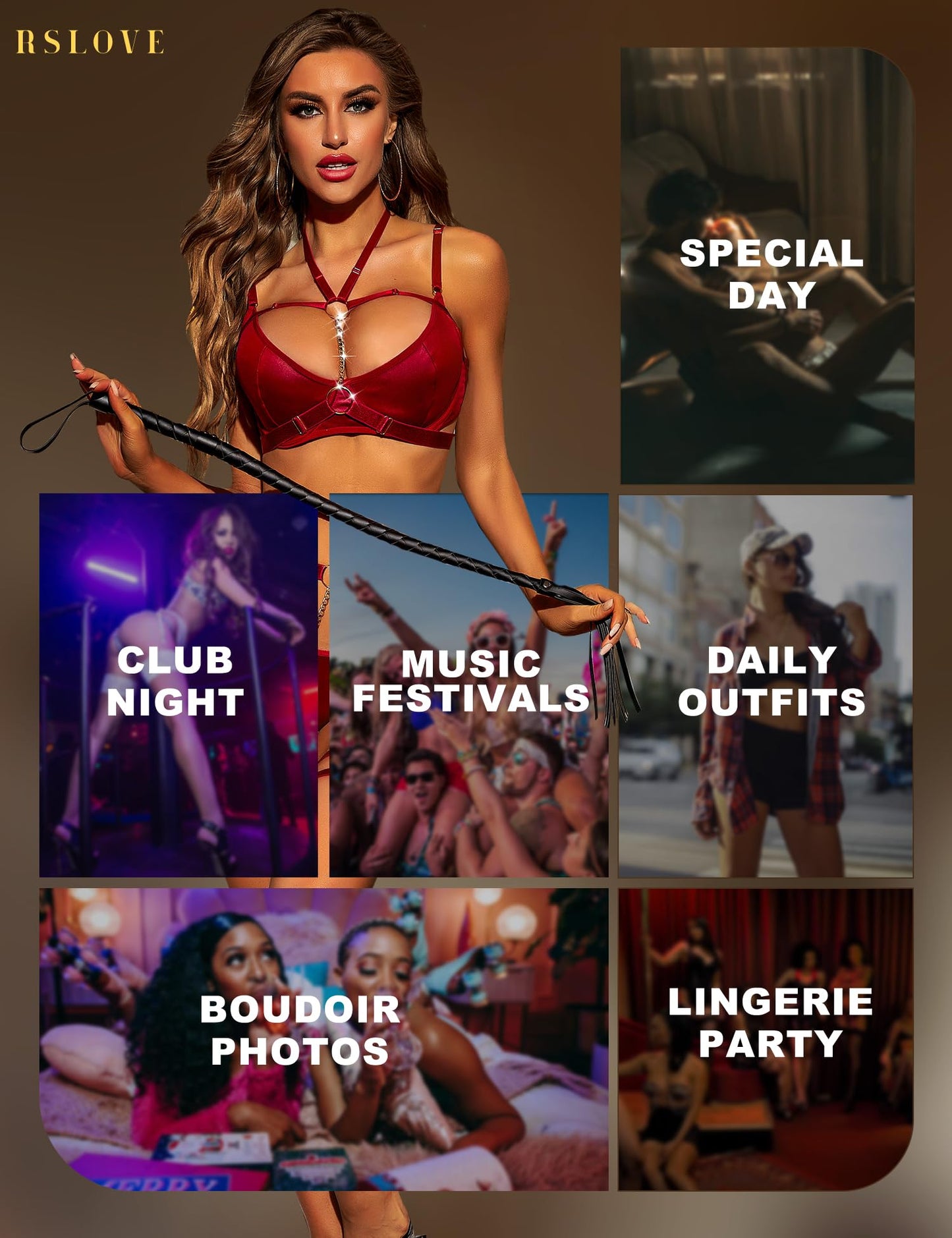 - RSLOVE Women's Lingerie Set With Garter Belts | 6 Piece Sexy Strappy Bra and Panty Set | Red | Small -