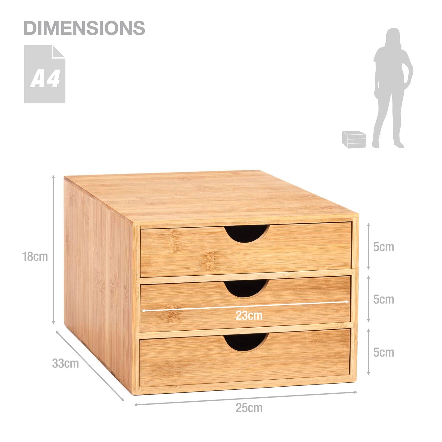 - Woodluv 3 Drawer Bamboo Home Office Desktop Tidy A4 Sturdy Stationary Storage Organiser Unit, W25 X D33 X H18.5cm