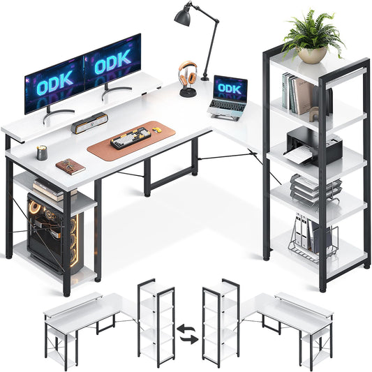 - ODK Corner Desk | Reversible L Shaped Desk | Monitor Stand -