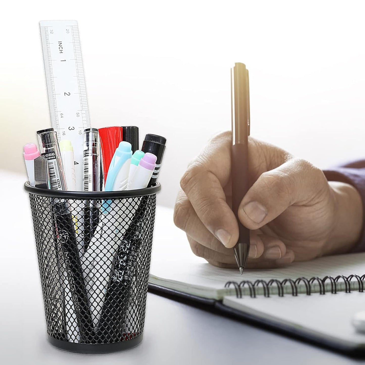 Answaily Pen Holder 6 Pack, Mesh Desk Organizer Pen Pot Pencil Holders, Stationary Supplies Pencil Pots For Office, Home, Classroom (Black 6pcs)