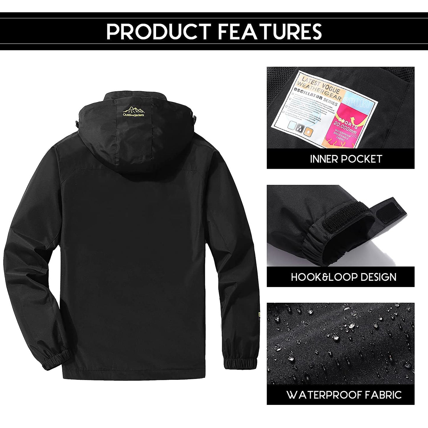 - LUI SUI Men's Waterproof Rain Jacket | Lightweight , Windproof Hiking Camping Rain Coat -