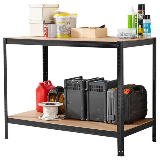 Albert Austin Heavy Duty 2 Tier Garage Work Bench Steel Frame with MDF Wood 400kg Load Capacity Boltless Workbench with Non Slip Feet Work Table for DIY Tools Home Workshop Shed 2 Shelves for Storage