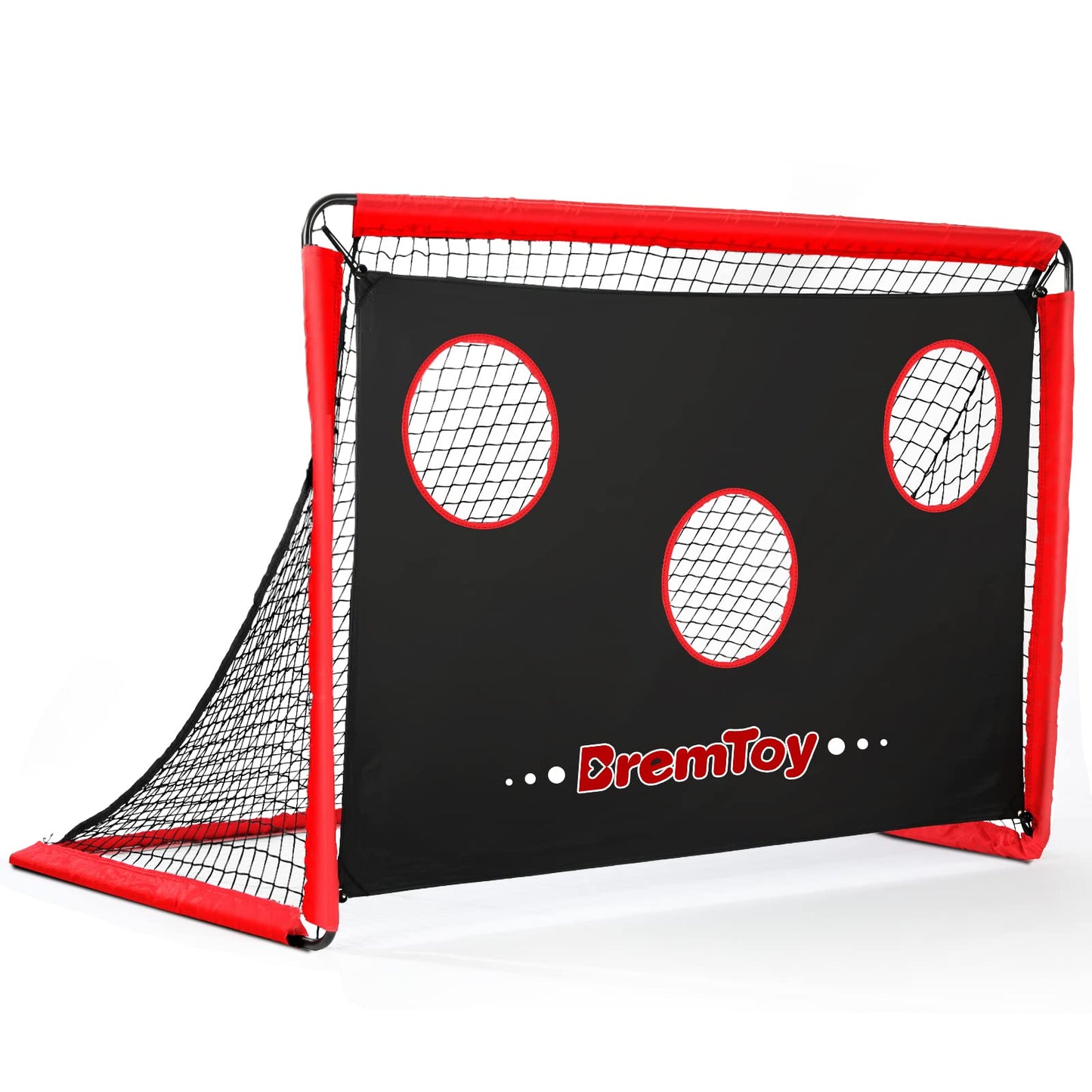 BremToy 2 in 1 Football Goal 6ft x 4ft, Football Goals for the Garden with Target Goal Net, Waterproof Oxford Cloth Football Goal for Kids, 4 U-Shaped Steel Stakes, Portable Bag