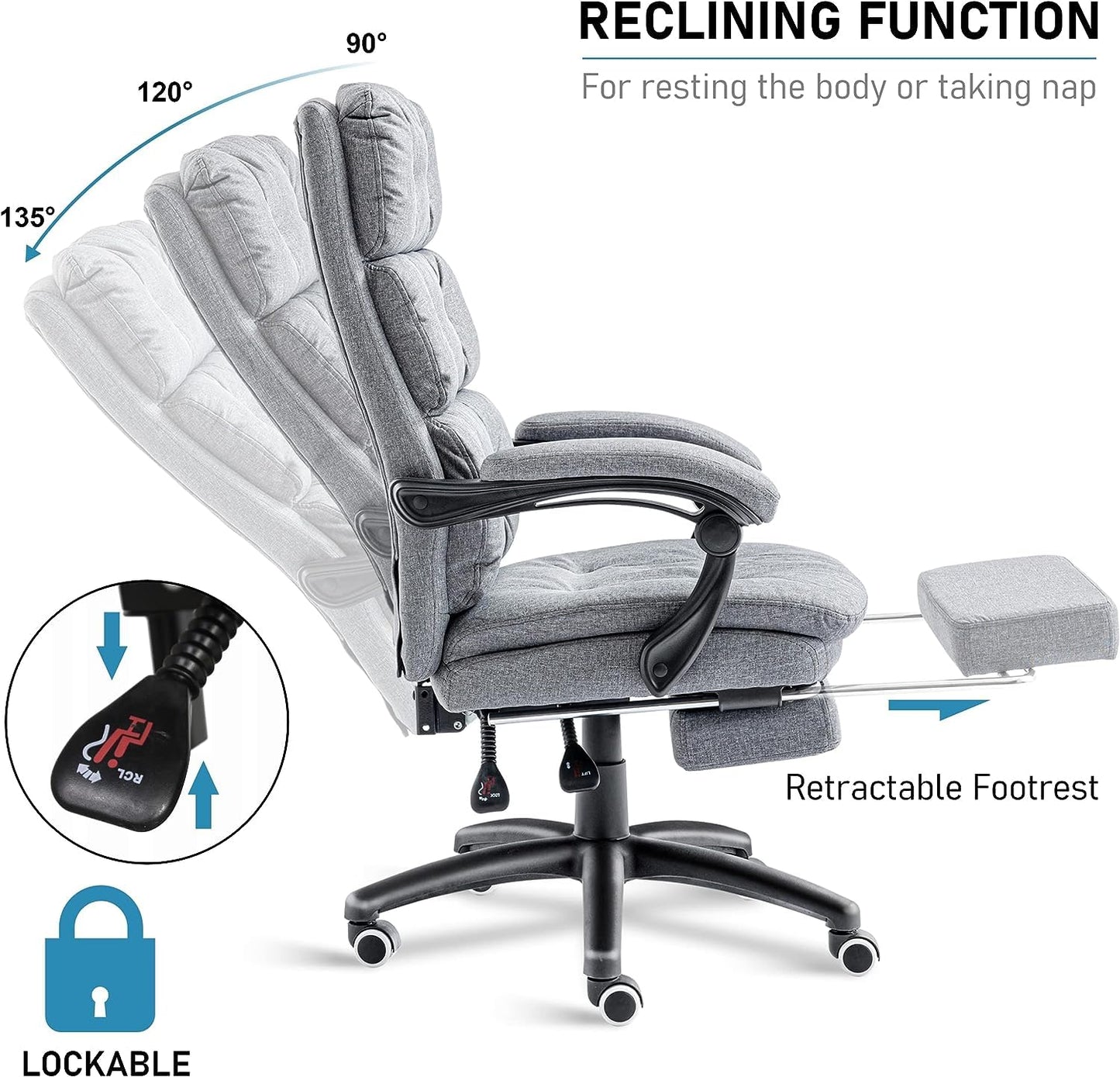 Blisswood Executive Office Chair With Footrest & Lumbar Support Ergonomic Recliner Computer Desk Chair Adjustable Back Rest Heavy Duty 360° Swivel Gaming Chair (Dark Grey)