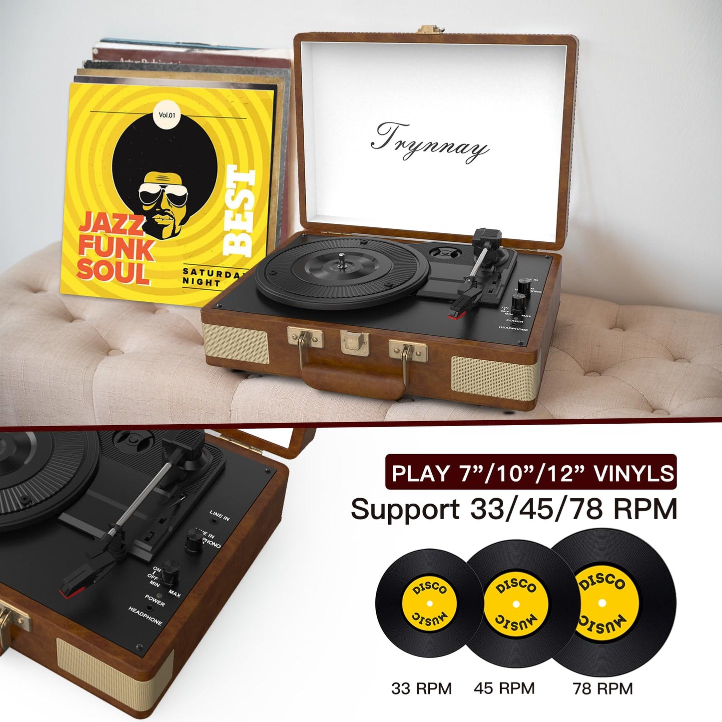 - Tyranny Record Player | 3 Speed | Bluetooth | Portable Suitcase | Vinyl Player -