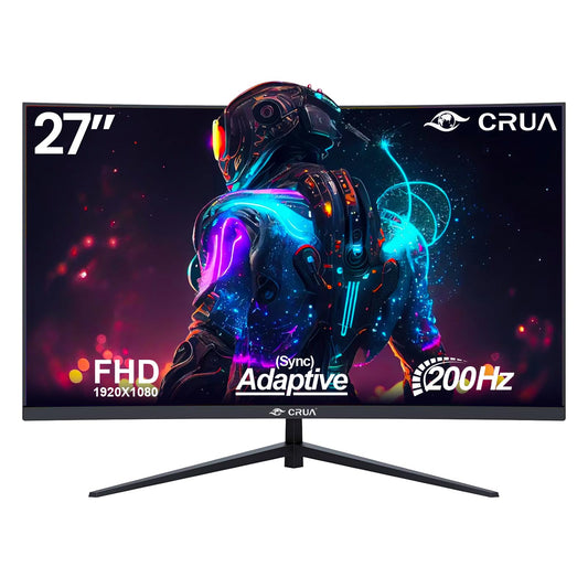 CRUA 27 Inch 144Hz/200Hz Curved Gaming Monitor, FHD 1920 * 1080P Frameless 1800R Computer Monitor, 1ms GTG with FreeSync, Low Motion Blur, Eye Care, VESA100*100, DisplayPort, HDMI, Black