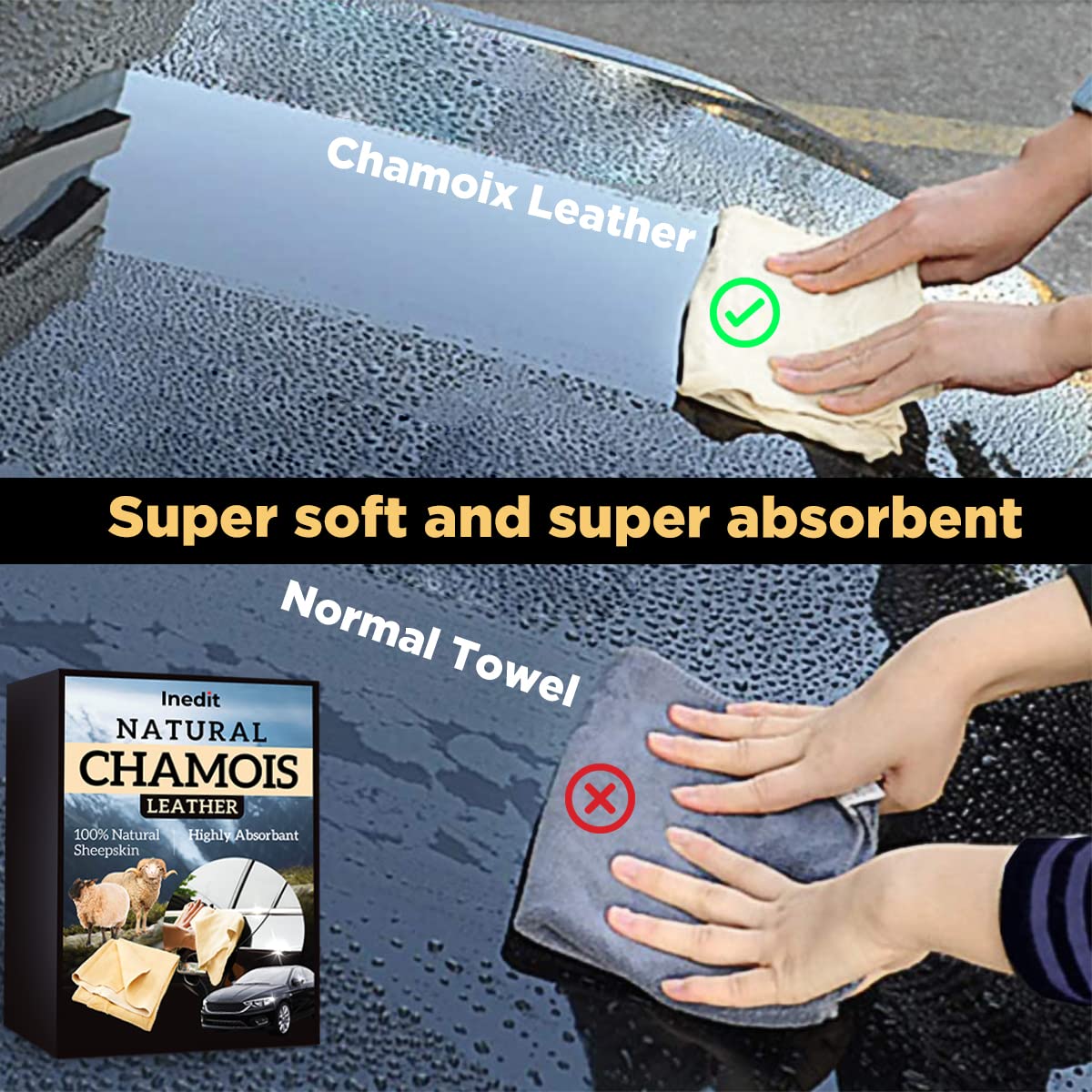 Chamois Leathers For Cars - Chamois Leather - XXL 2800 cm² (70x40cm) Professionnal Natural - Ultra Absorbent Sheep Skin - For Cars And Every Surfaces