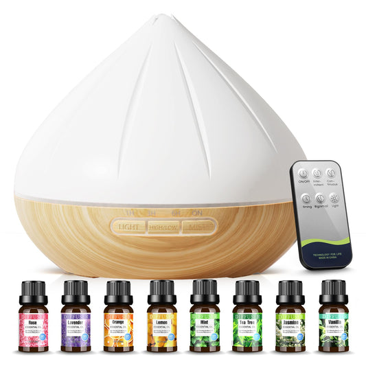 - Essential Oil Diffuser | 500ml Aromatherapy Diffuser | 8x10ml Essential Oils Set -