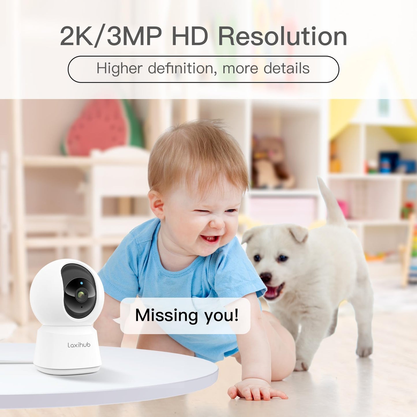 - LAXIHUB Pet Dog Cameras with App | 2K 3MP Indoor Security Camera -