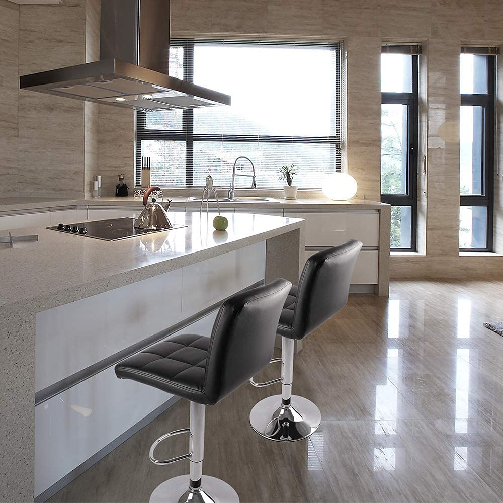 bigzzia Barstool, Bar Stools Set of 2 PU Leather Swivel Height Adjustable Bar Chairs With Backrest For Breakfast Bar, Counter, Kitchen and Home Barstools