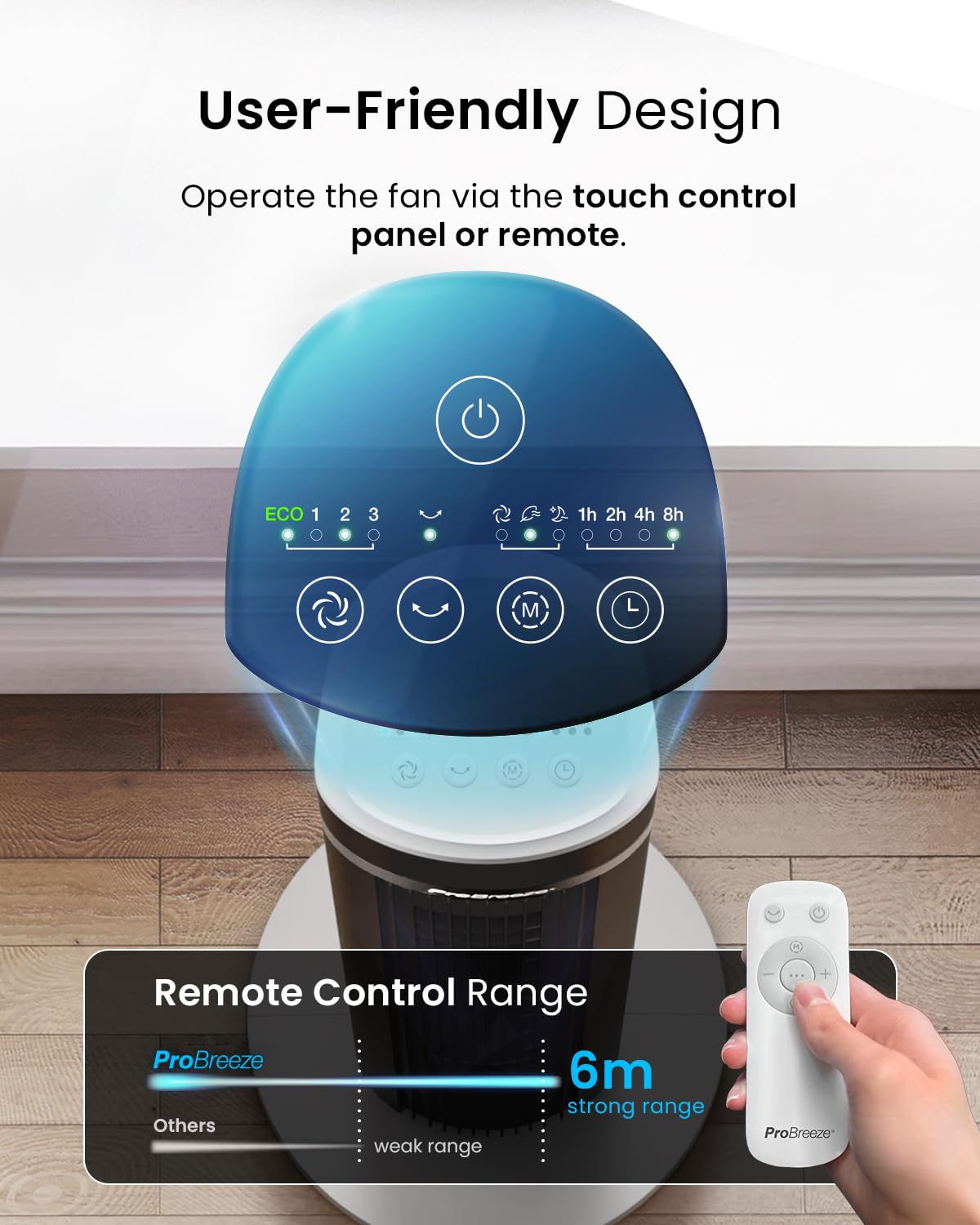 - Pro Breeze Silent Bladeless Tower Fan with Remote Control | 90° Oscillation | 15H Timer -