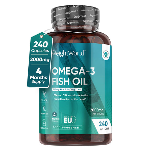- Omega 3 Fish Oil 2000mg | 240 Soft gels | 660mg EPA & 440mg DHA | Cod Liver Oil Capsules Alternative -