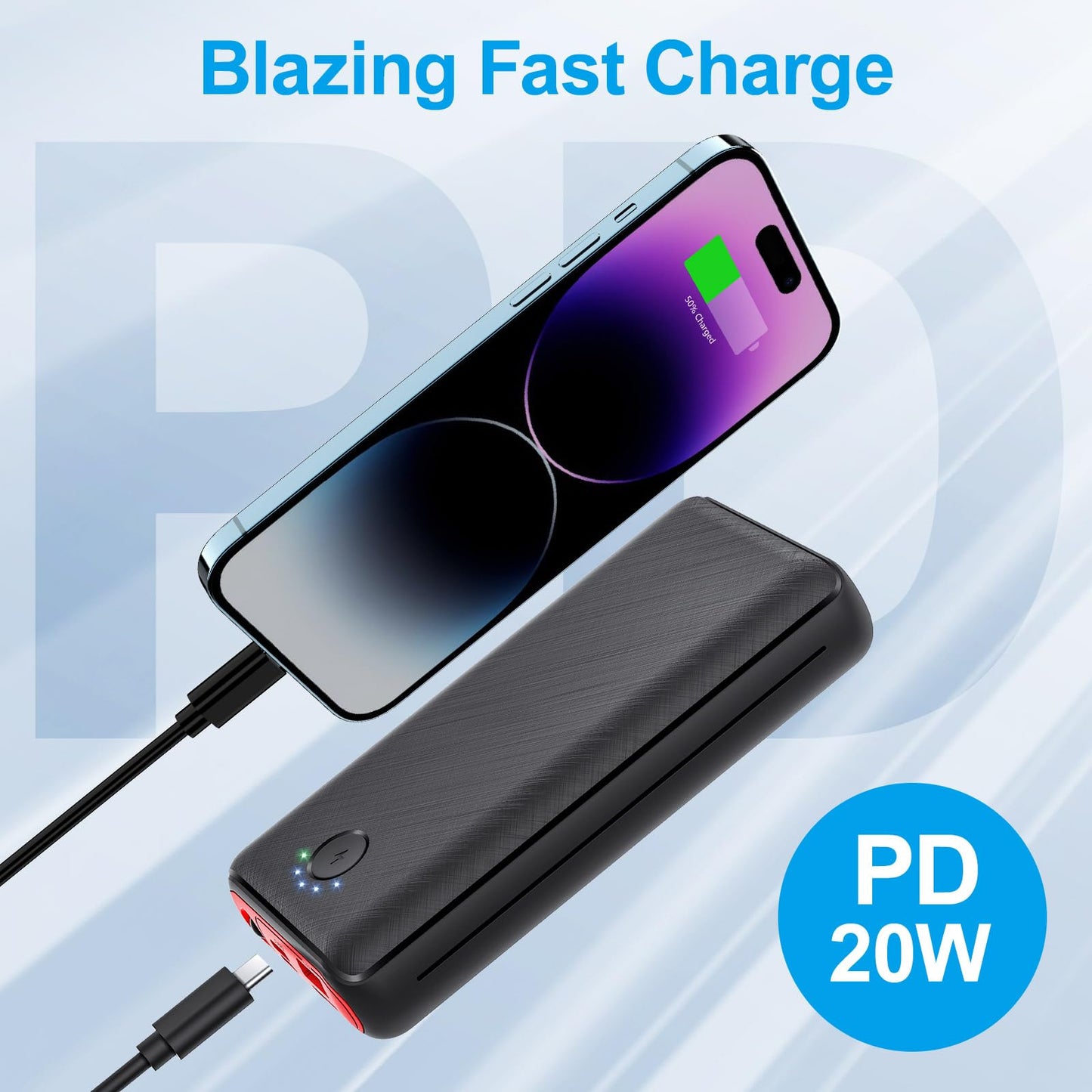 - Power Bank 27000mAh Powerbank | Fast Charging 22.5W QC 3.0 Portable Charger | Outputs Inputs Flashlight USB C Battery Pack -