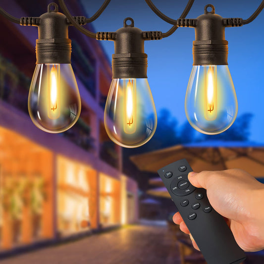 107ft Dimmable Outdoor String Lights, 32x1w Led Bulbs Remote Control Festoon Lights Outdoor,Garden Lights Mains Powered for Backyard, Fence, Pergola, Gazebo, (Low Voltage, E26 Socket)
