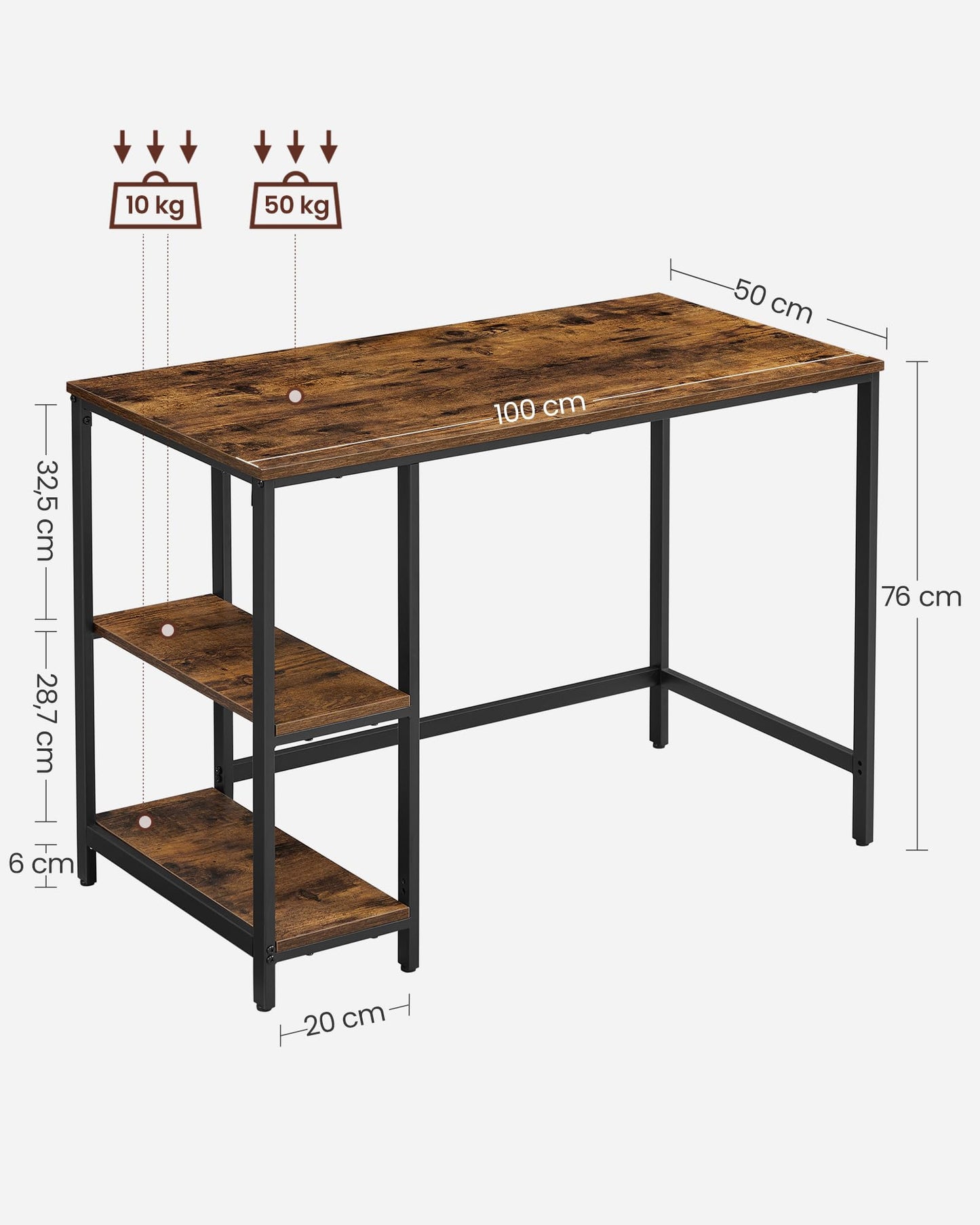 - VASAGLE Computer Desk, Writing Desk with 2 Shelves -