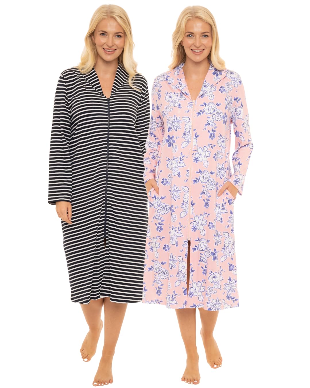 - Suzy & Me Ladies 100% Cotton Zip Dressing Gown | Regular | NAVY -