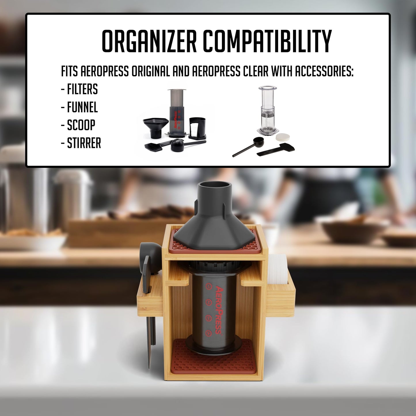 - HEXNUB – Bamboo Organizer for AeroPress | Compact Coffee Caddy Station -