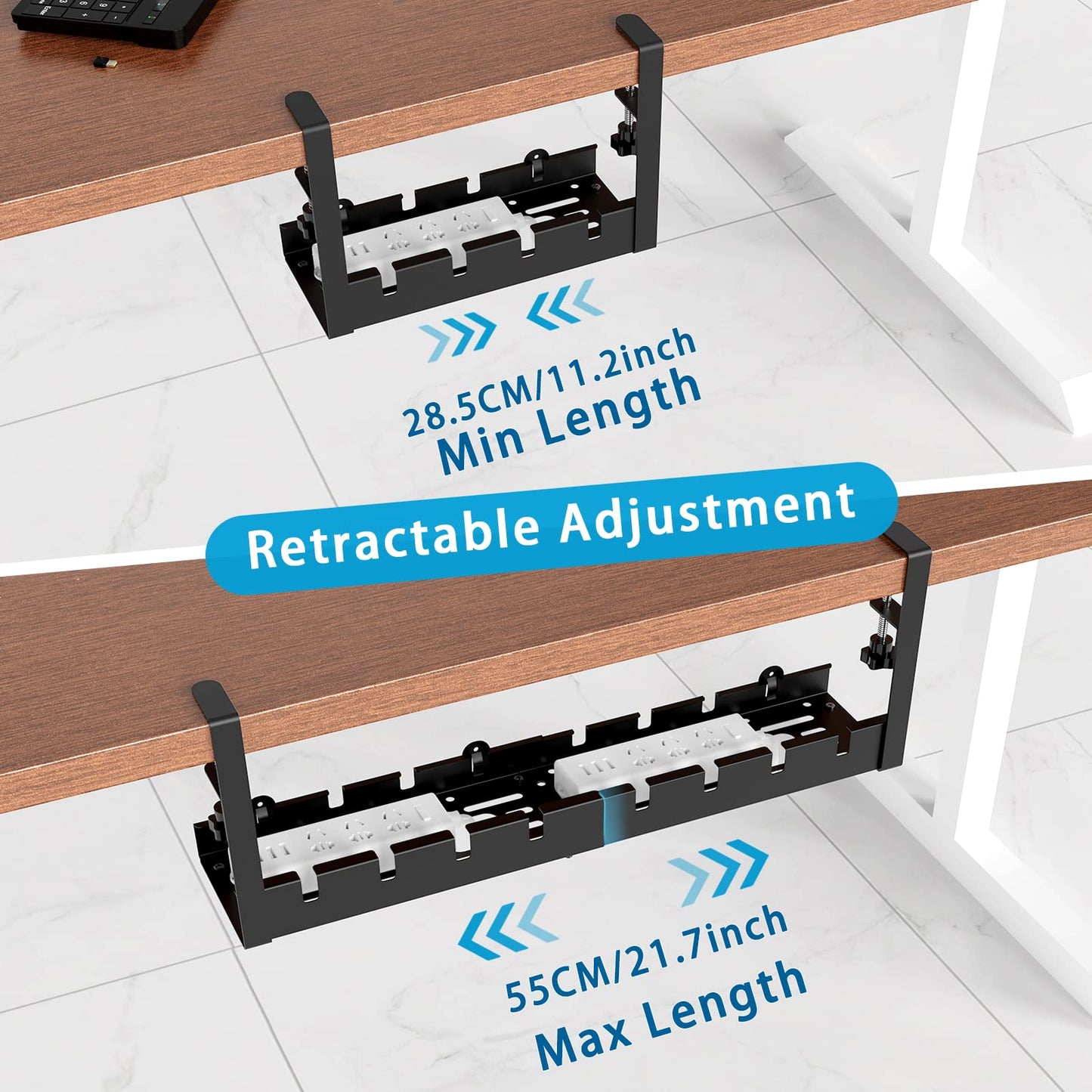 - Flow fire No Drill Under Desk Cable Management Tray | 11.2inch-21.7inch Retractable Under Desk Cable Tray for Wire Management | Under Desk Wire Management for Office and Home(Black) -