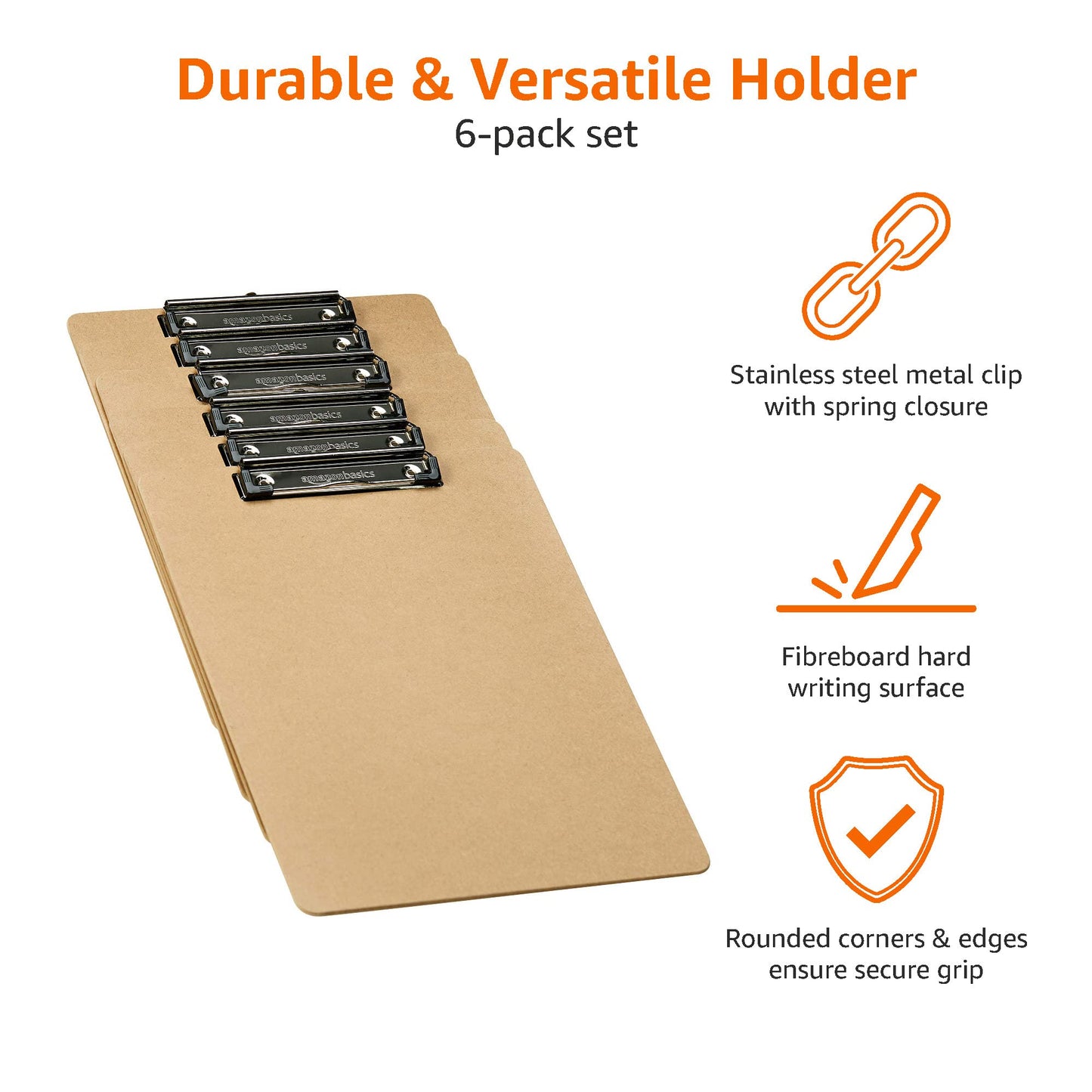Amazon Basics Hardboard Clipboard - 6-Pack, Brown