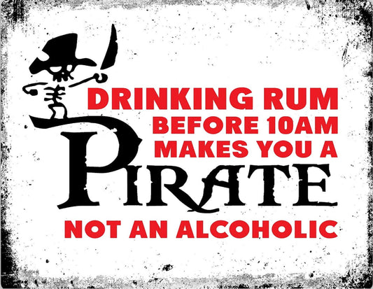 ASSCA Metal Advertising Sign Wall Door Plaque Decorative Tin Metal For Home Office Bar Coffee Shop Pub Shed Man Cave - Rustic Drinking Rum Before 10am makes Pirate Alcoholic Fun Quote