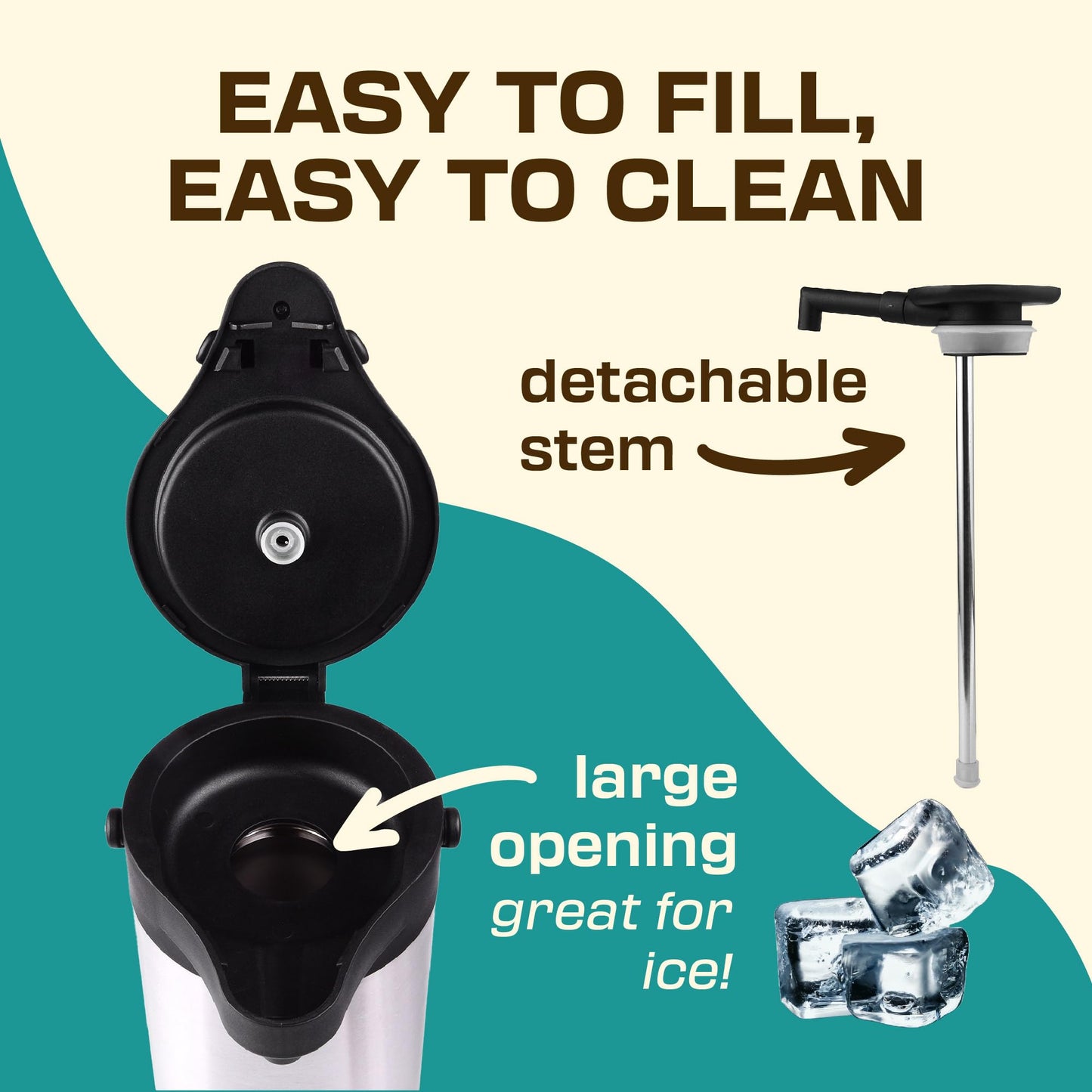 2.2L Coffee Carafe Hot Water Flask | Stainless Steel Pump Tea Flasks for Hot Drinks to Keep Drinks 12 Hours Hot / 24 Hours Cold | Insulated Tea Dispenser, Lab Tested Thermal Teapot - Cresimo