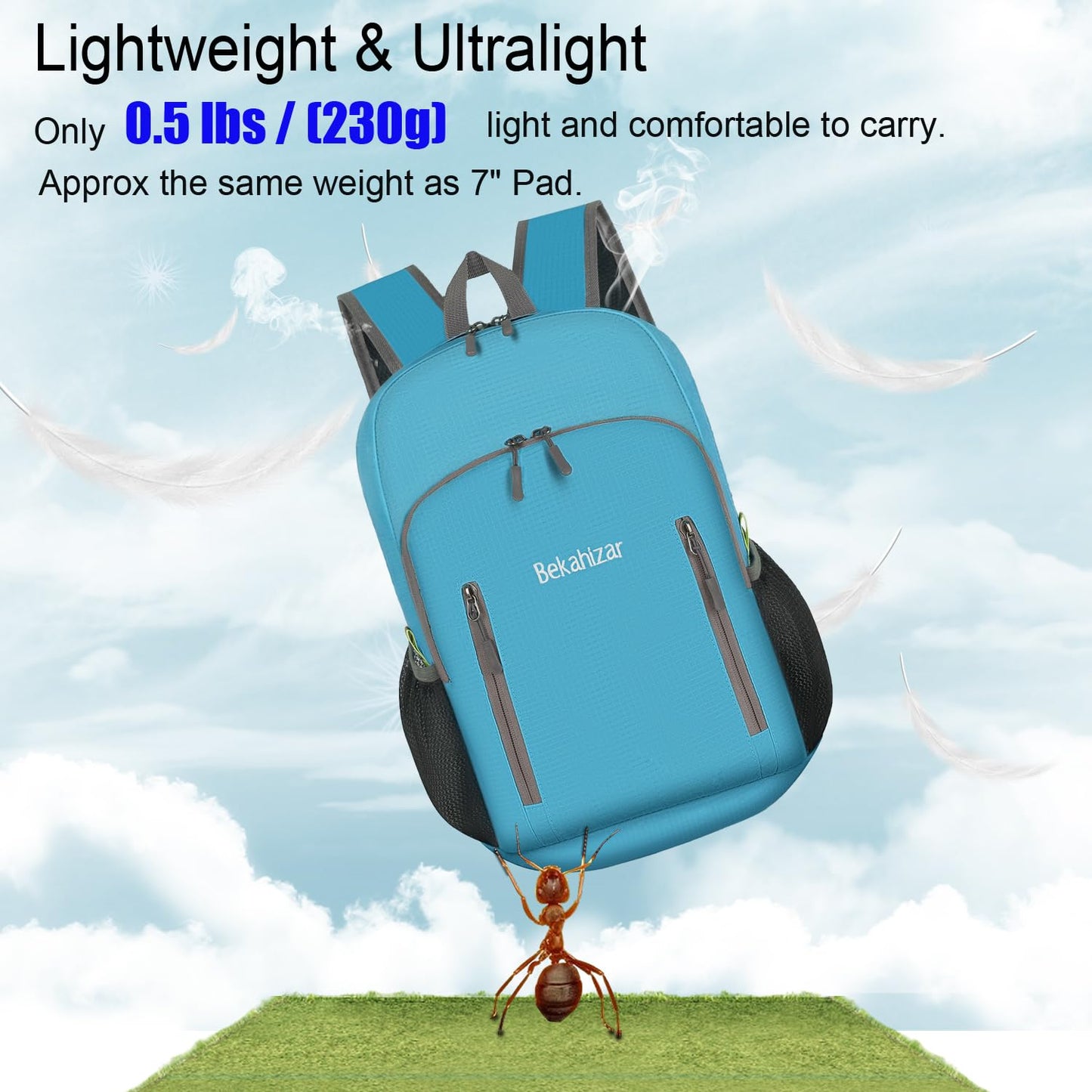 Bekahizar 20L Ultra Lightweight Backpack Foldable Hiking Daypack Rucksack Water Resistant Travel Day Bag for Men Women Kids Outdoor Camping Mountaineering Walking Cycling Climbing (Blue)