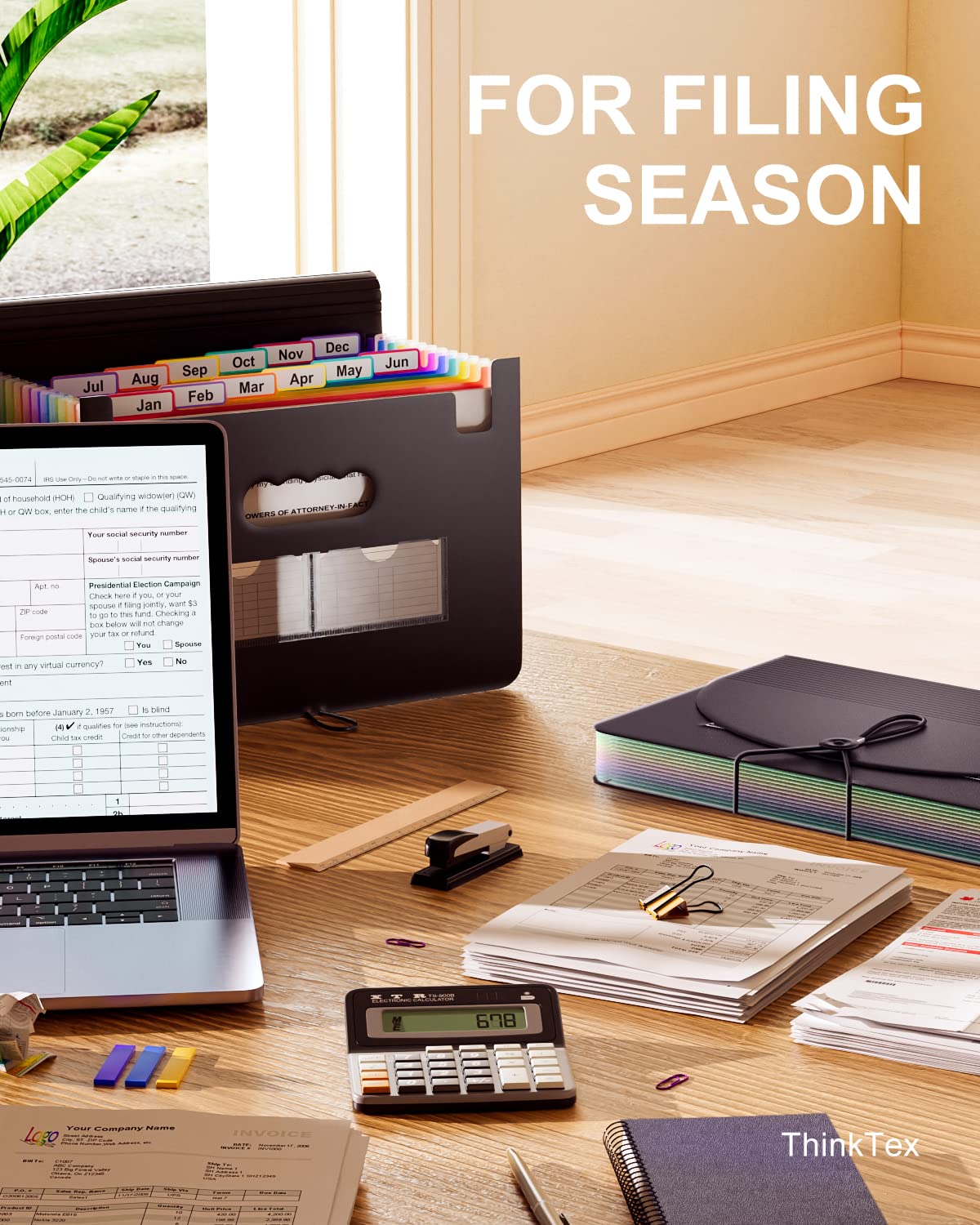 - ThinkTex Accordian File Organiser | 12 Pockets Expanding File Folders | Portable Monthly Bill Receipt Organiser | Colorful Tabs | Letter/A4 Size -